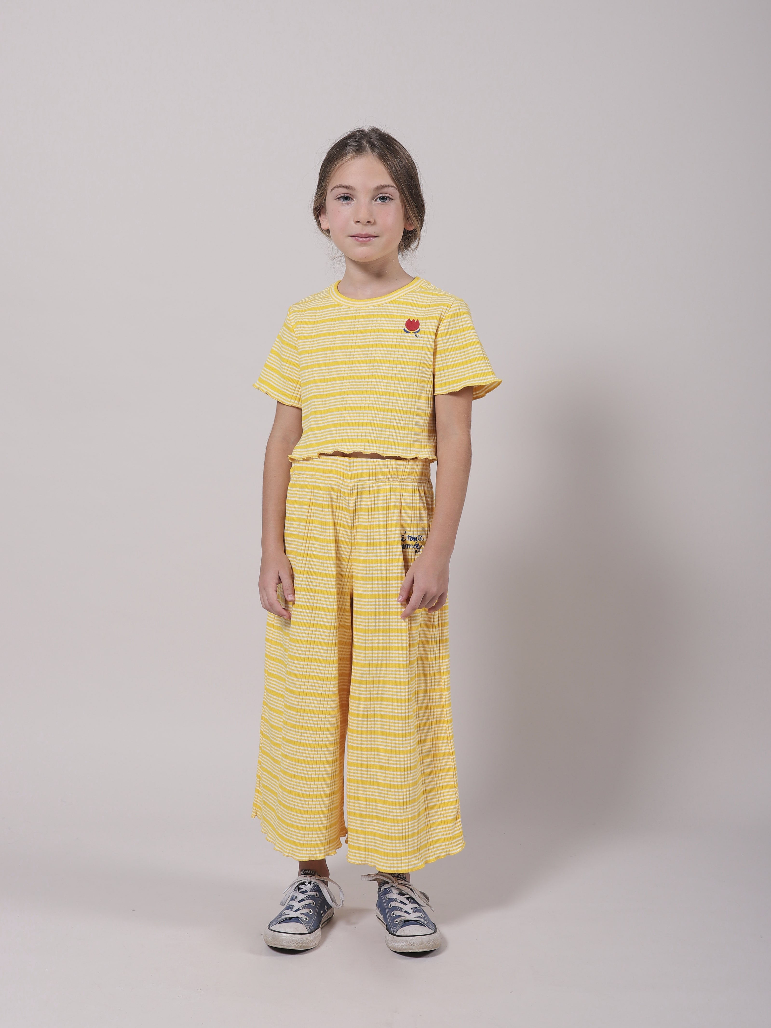 Girls Yellow Stripes Cotton T-Shirt