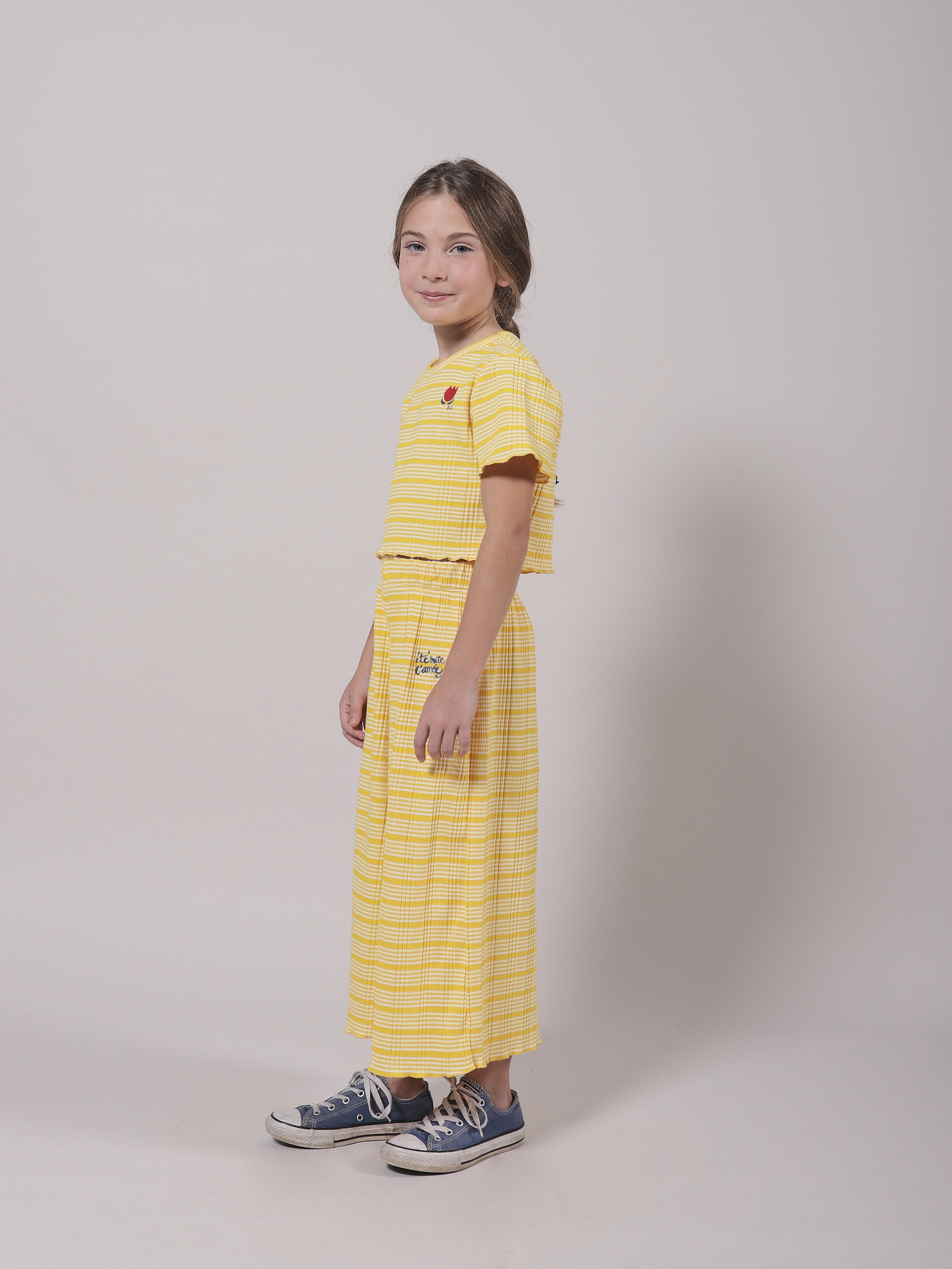 Girls Yellow Stripes Cotton T-Shirt