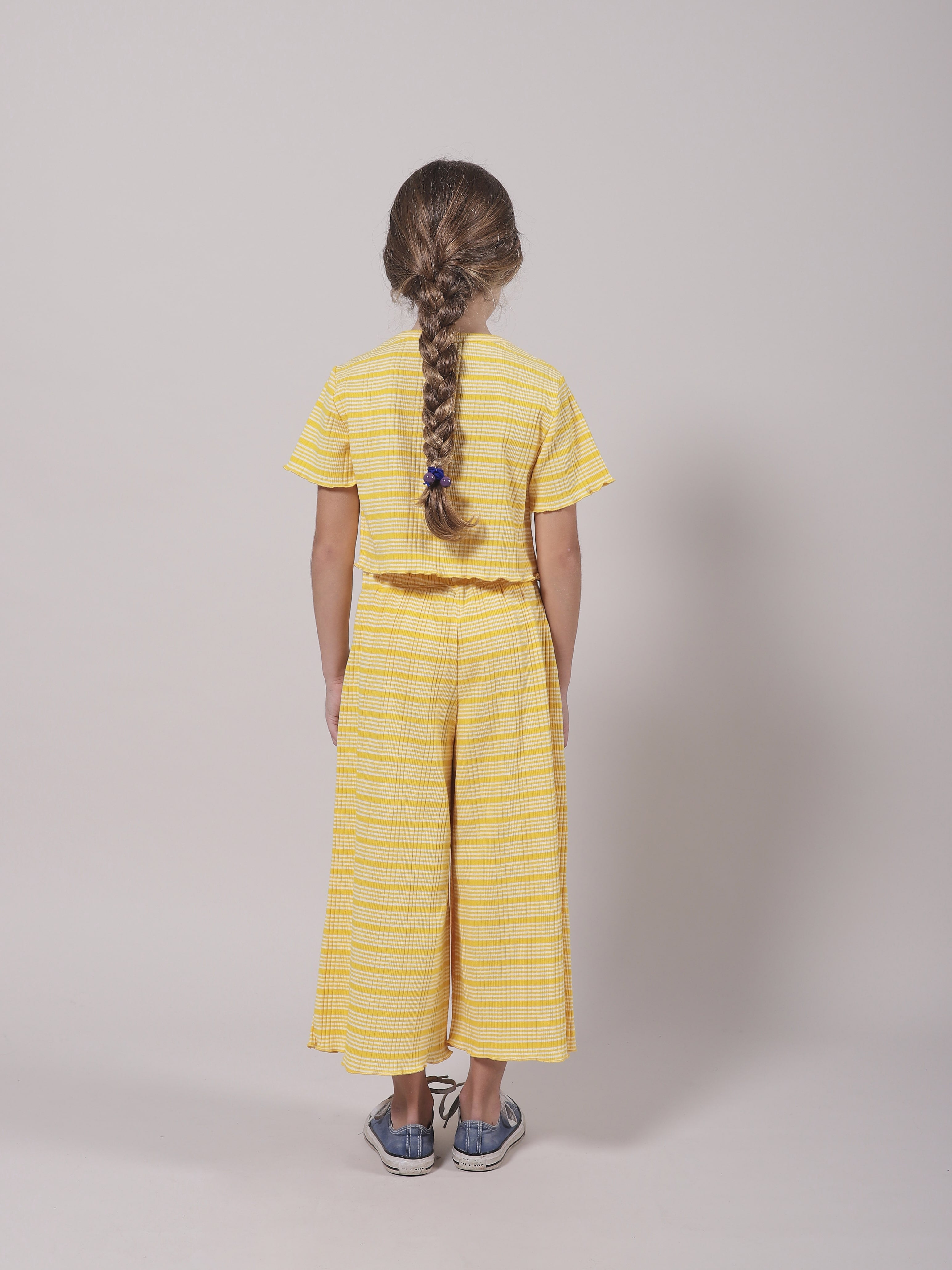 Girls Yellow Stripes Cotton T-Shirt