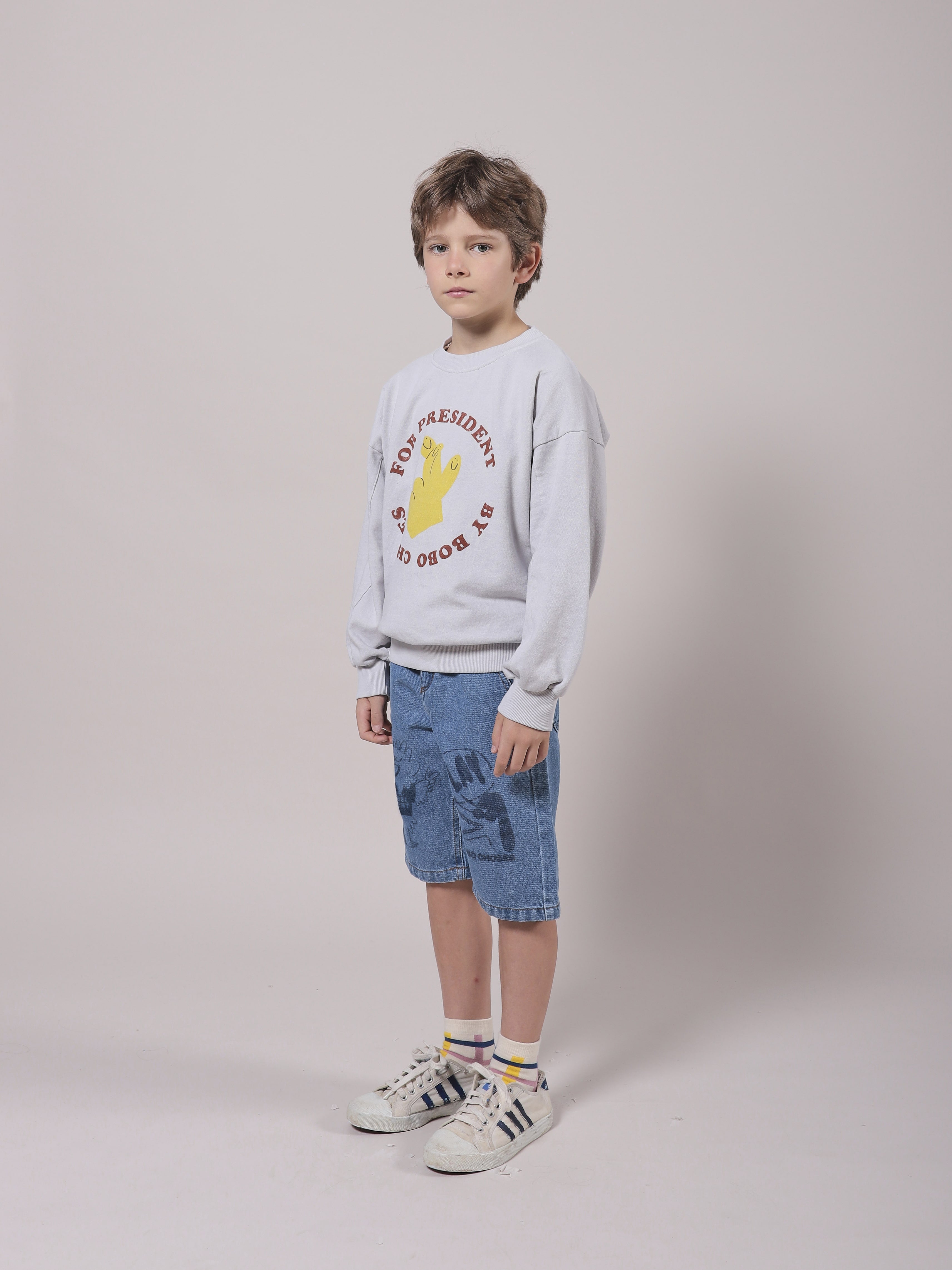 Girls Grey Fingers Cotton Sweatshirt