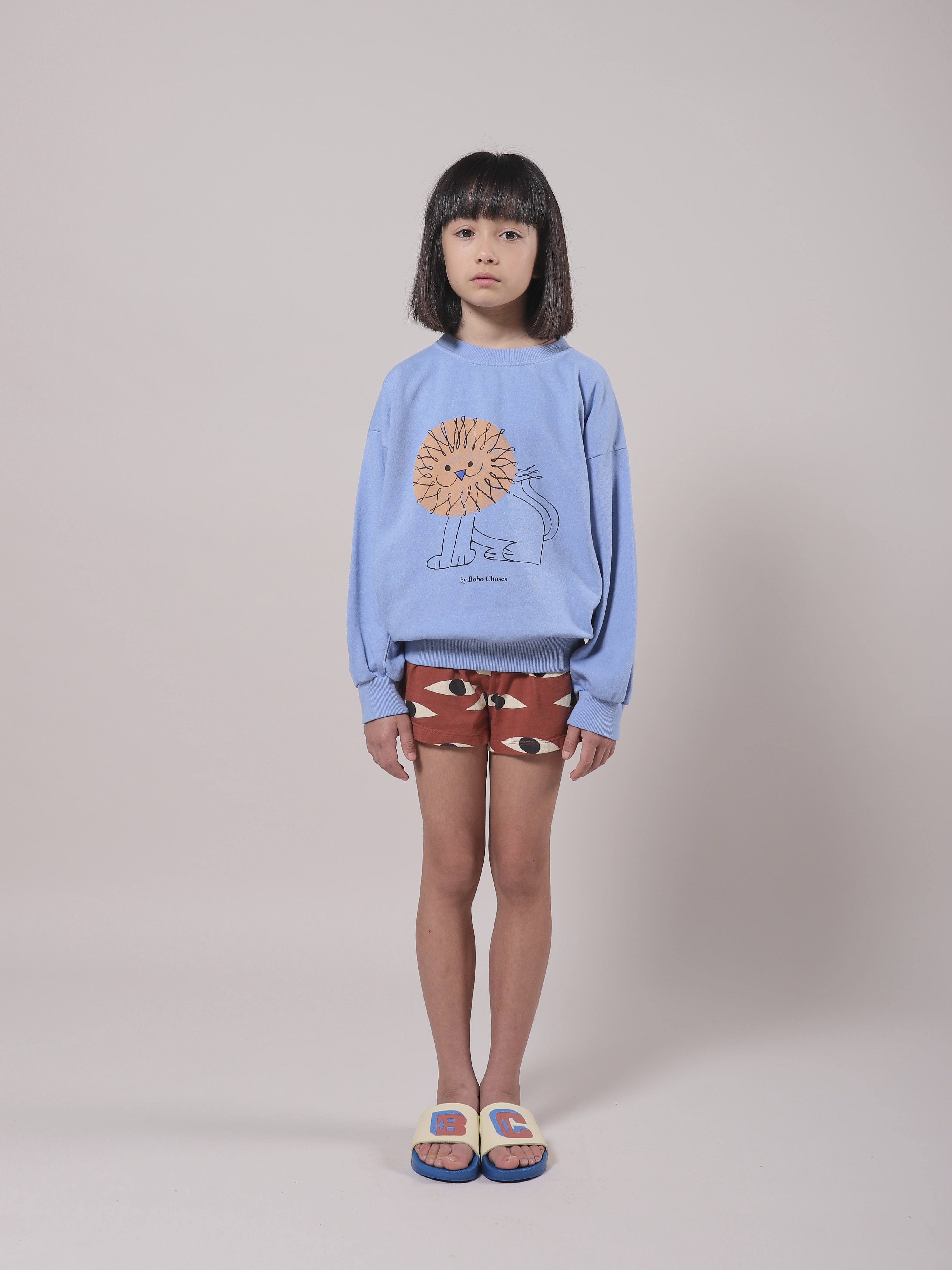 Girls Blue Lion Cotton Sweatshirt