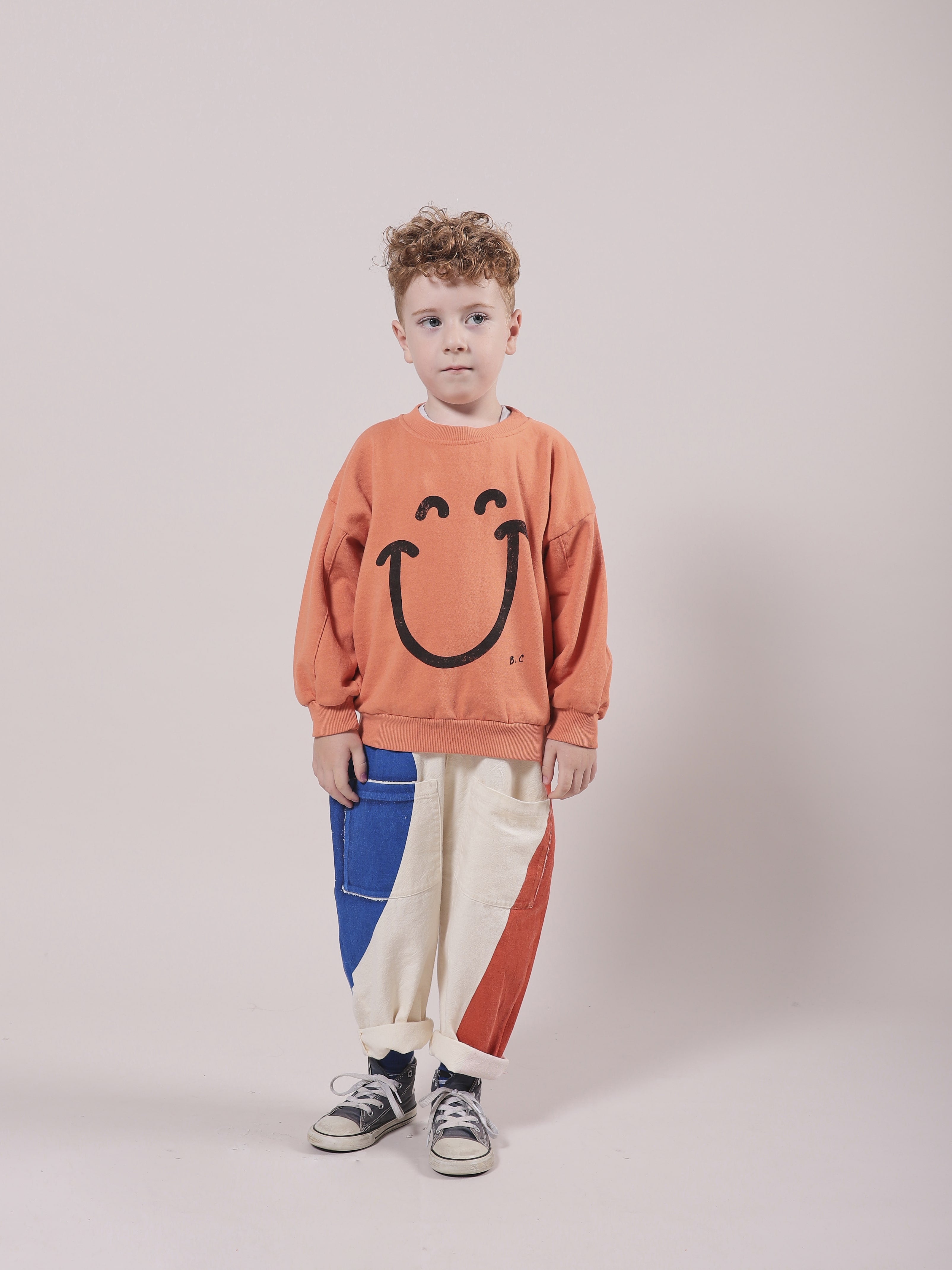Girls Orange Smile Cotton Sweatshirt