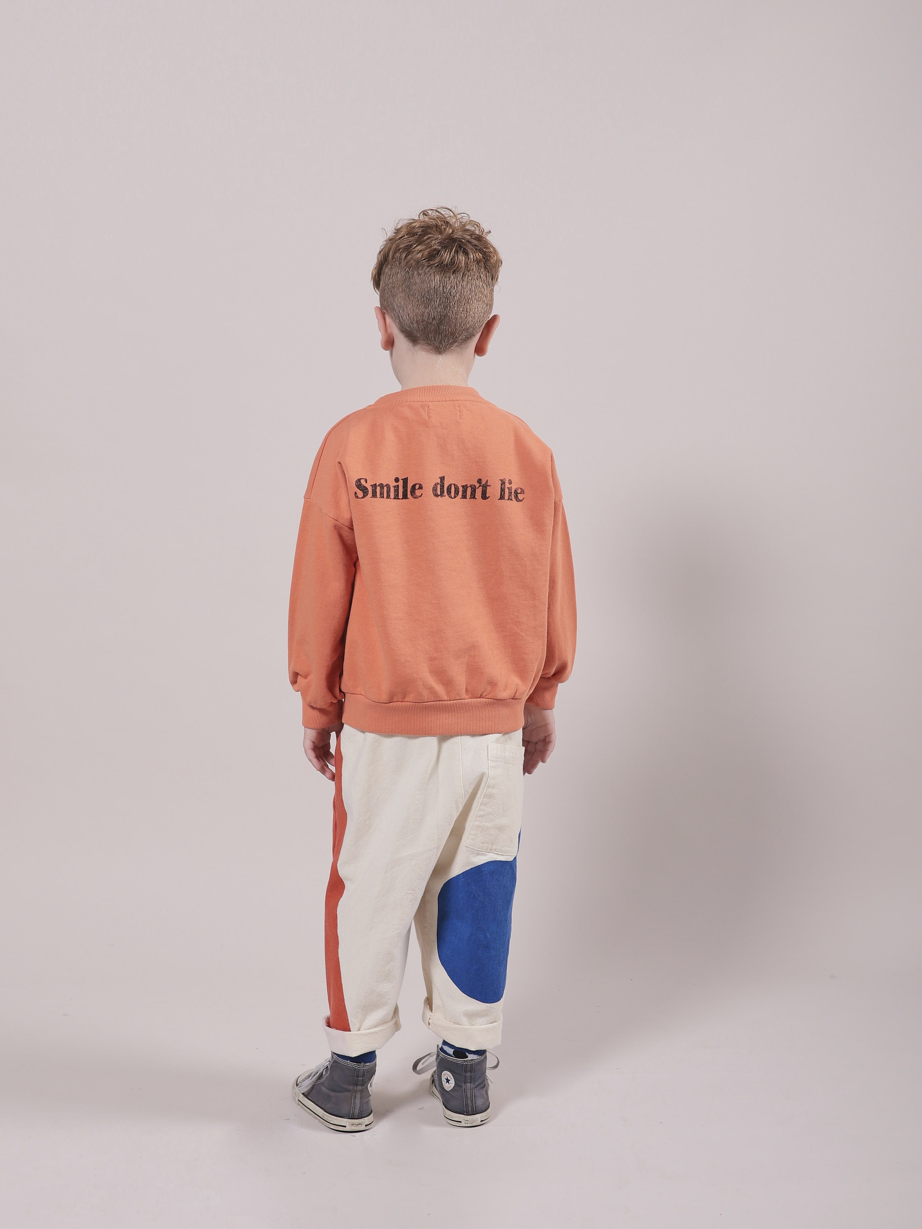Girls Orange Smile Cotton Sweatshirt