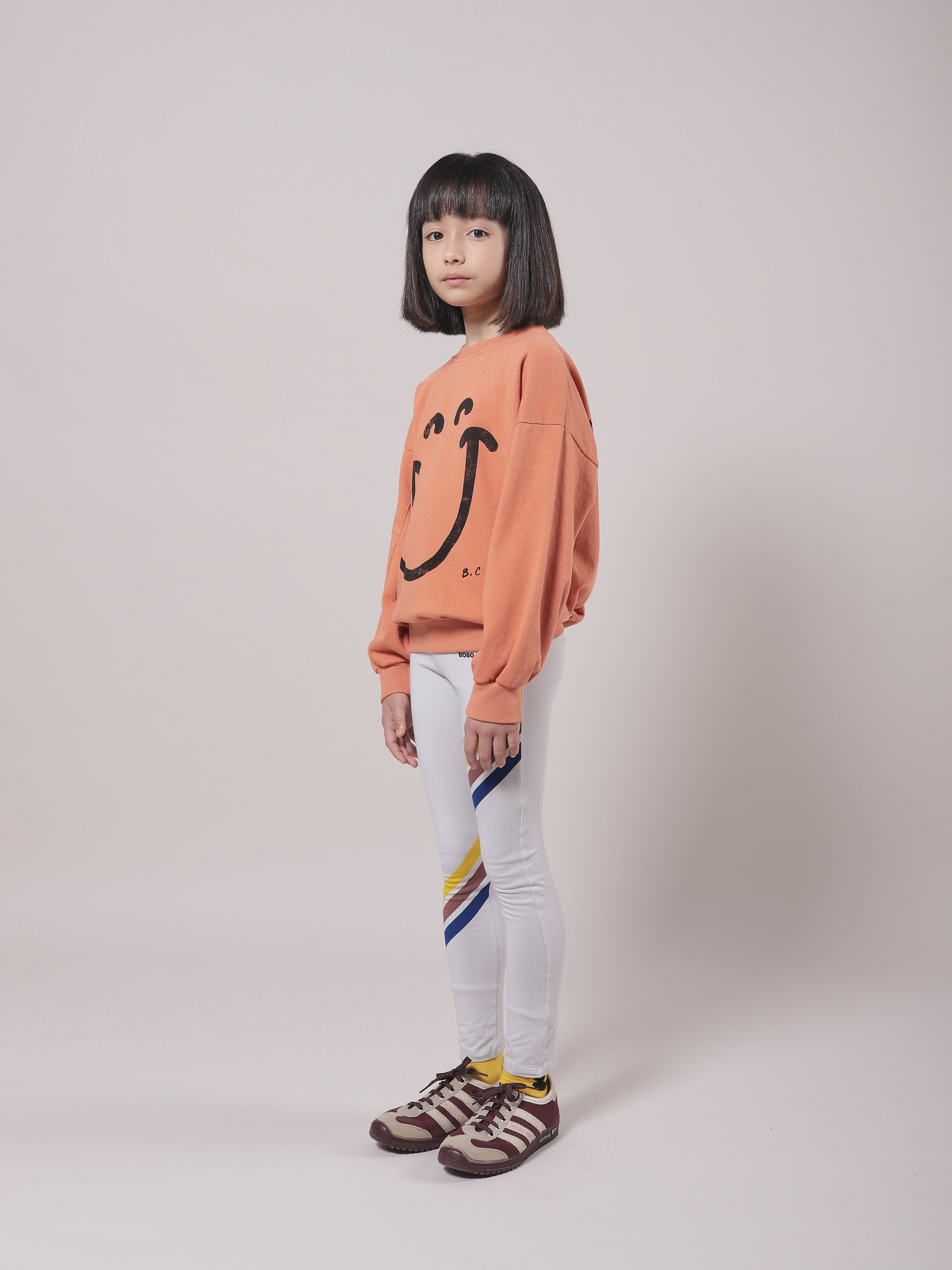 Girls Orange Smile Cotton Sweatshirt
