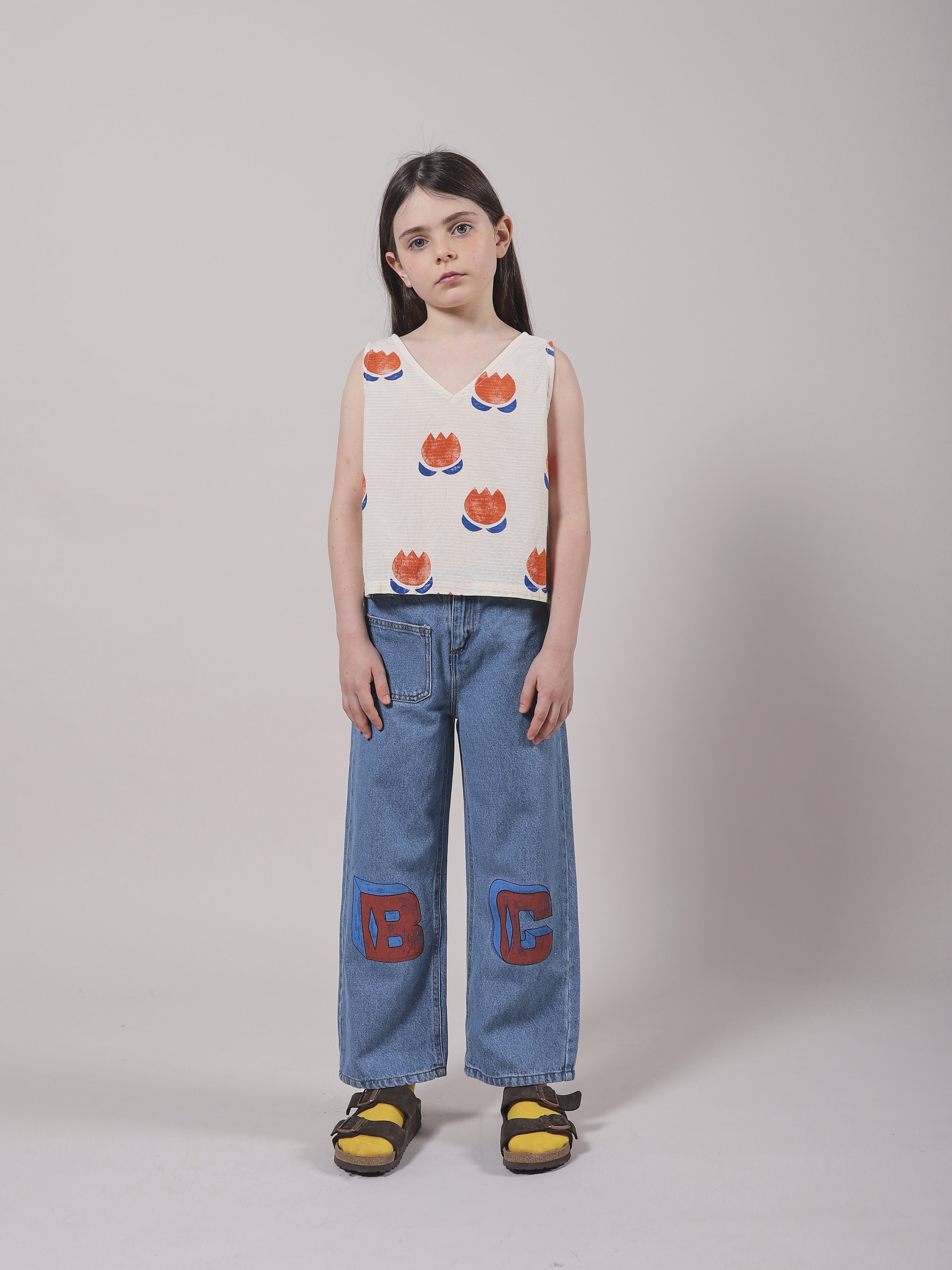Girls White Printing Cotton Top