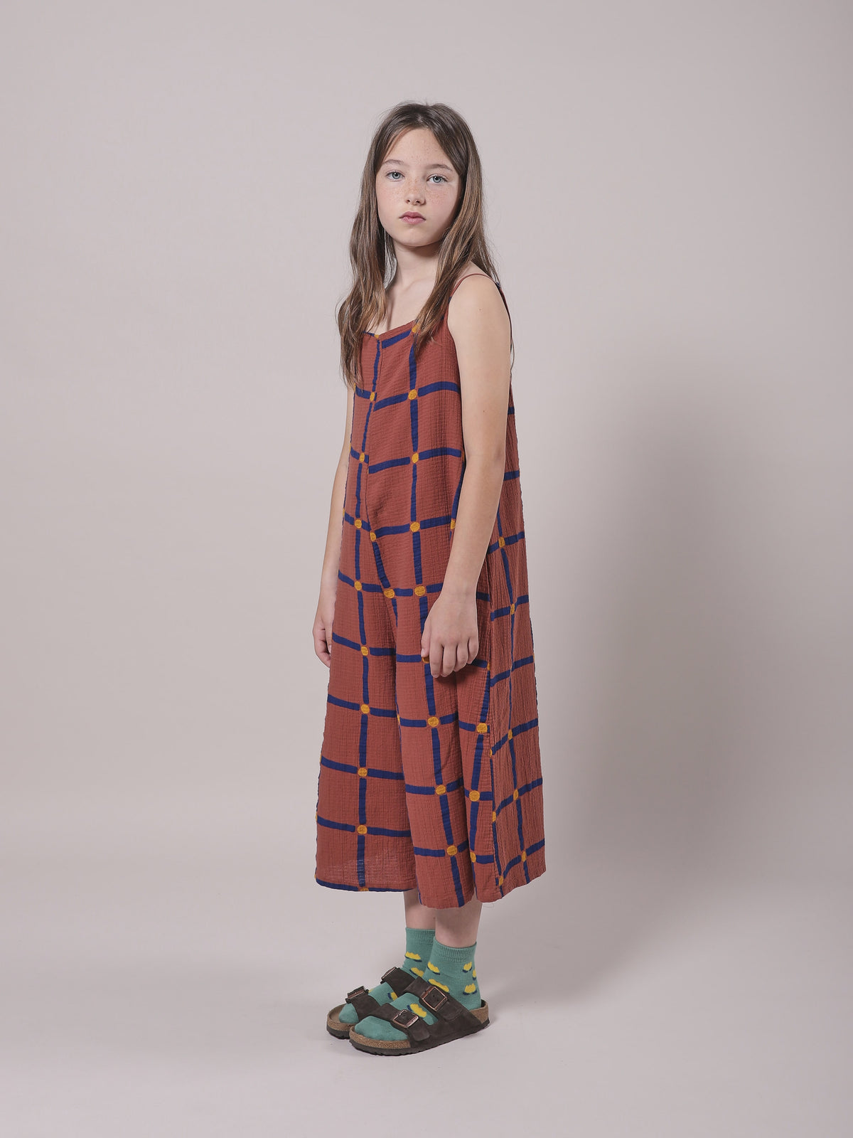 Salopette en coton à carreaux mauve pour fille