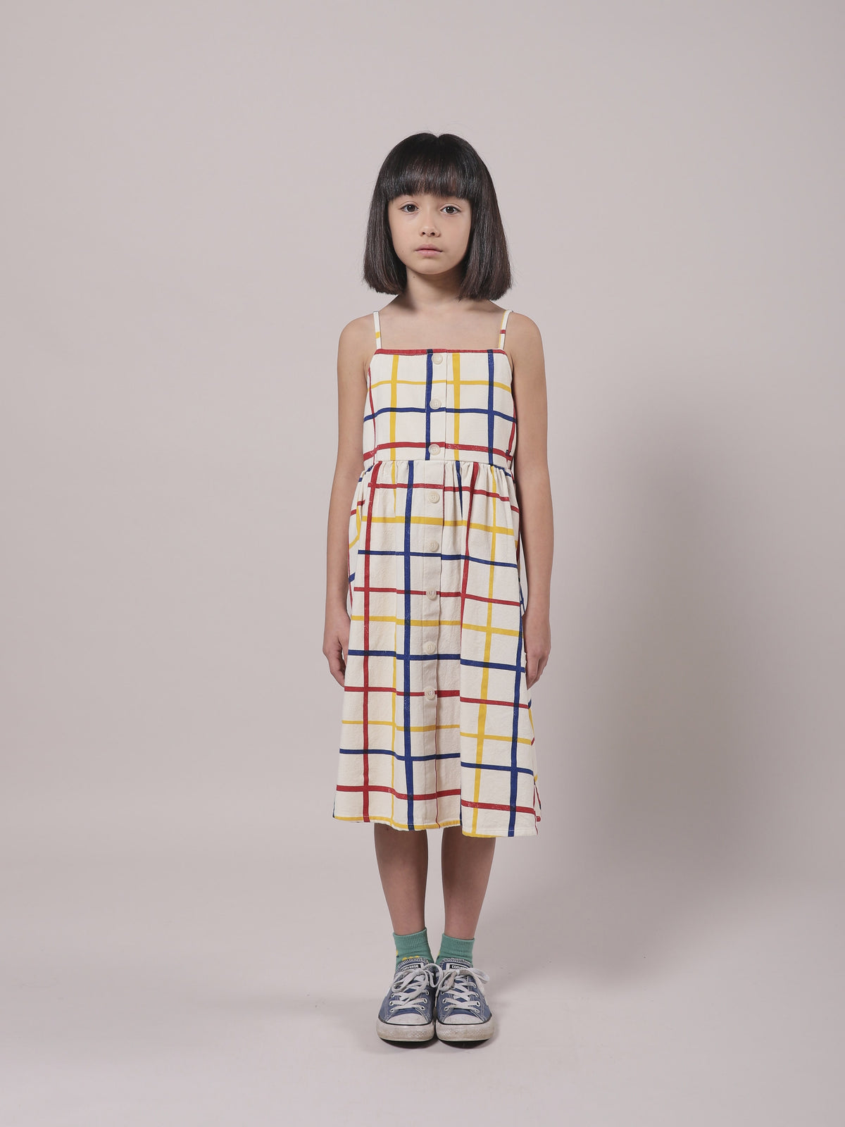 Girls Cream Check Cotton Dress