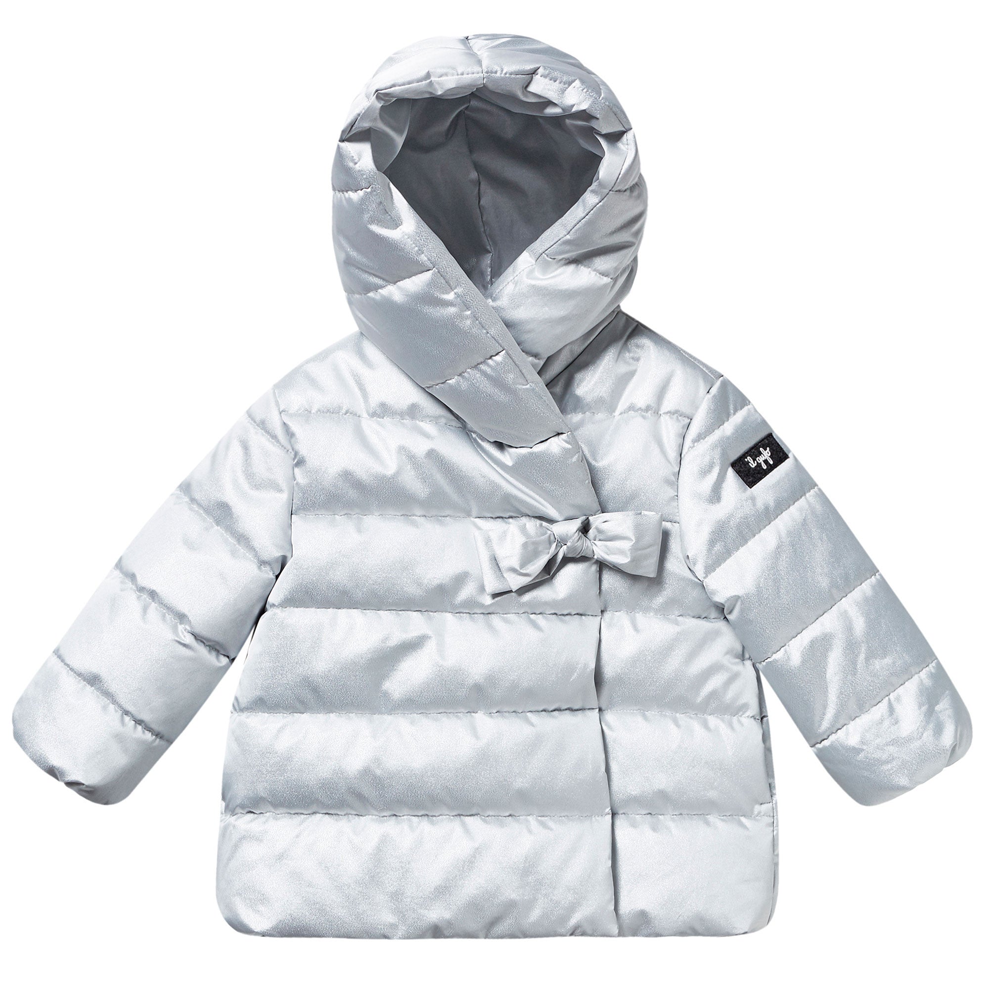 Girls Silver Hooded Bow Trims Padded Puffer Jacket - CÉMAROSE | Children's Fashion Store - 2