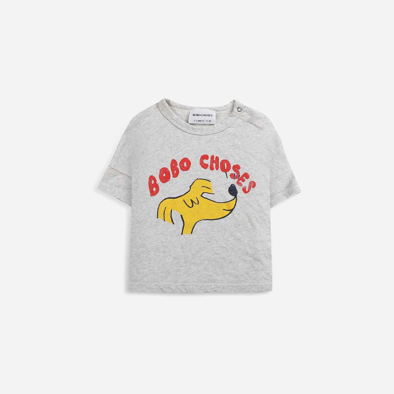 Baby Boys & Girls Grey Dog Cotton T-Shirt