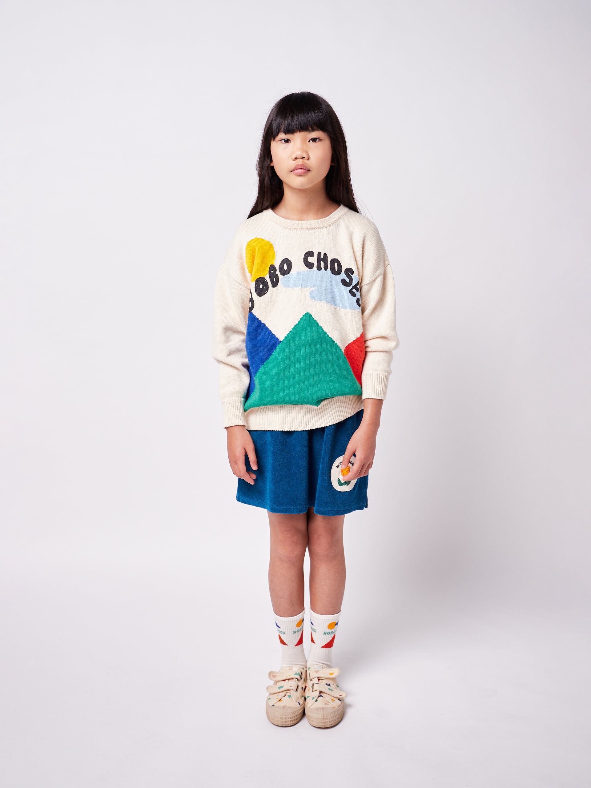 Girls Blue Flower Cotton Skirt