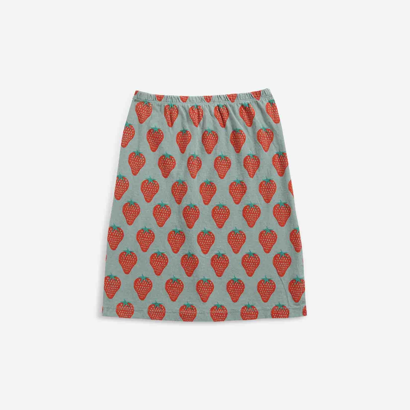 Girls Green Strawberry Cotton Skirt