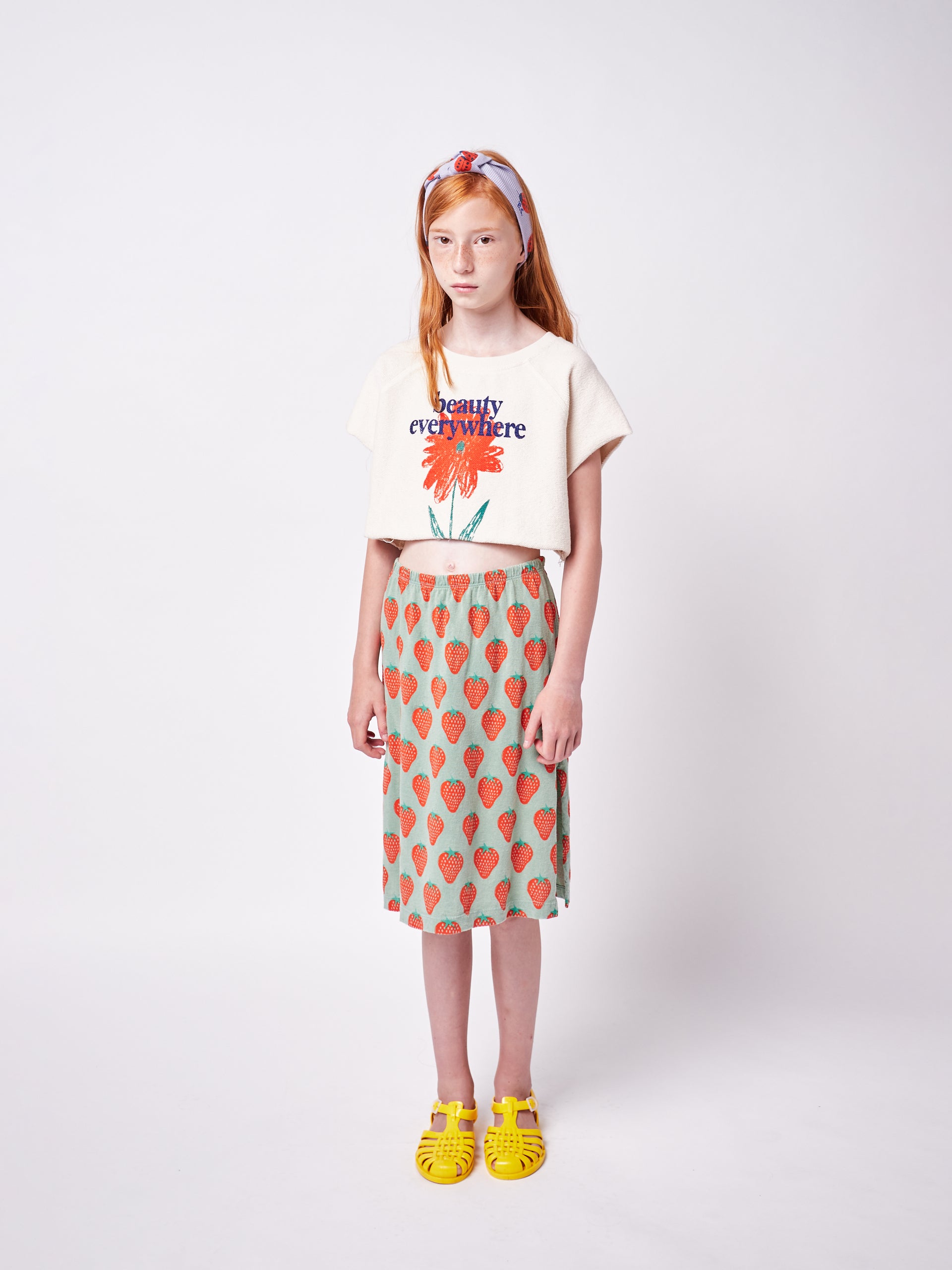 Girls Green Strawberry Cotton Skirt