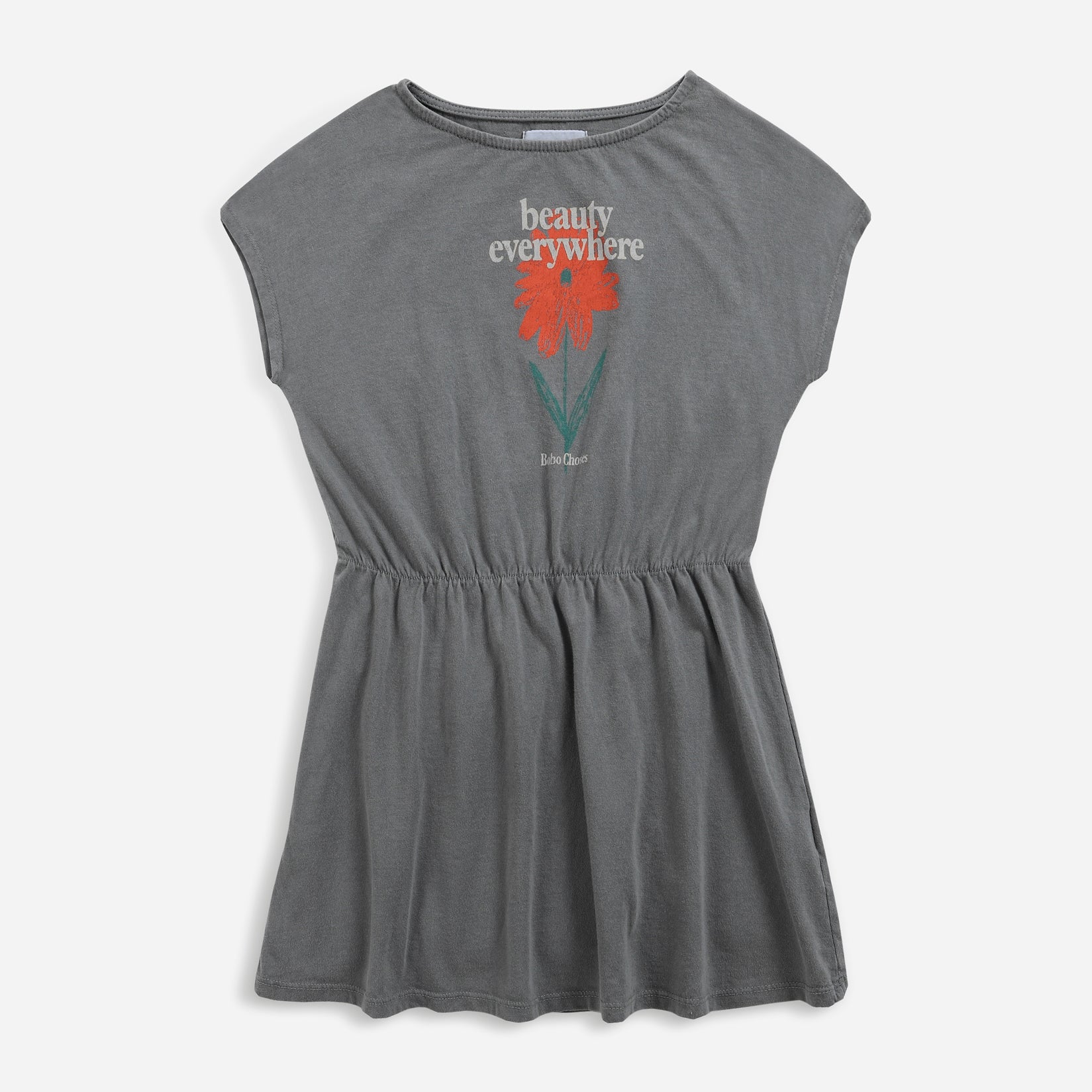 Girls Grey Flower Cotton Dress