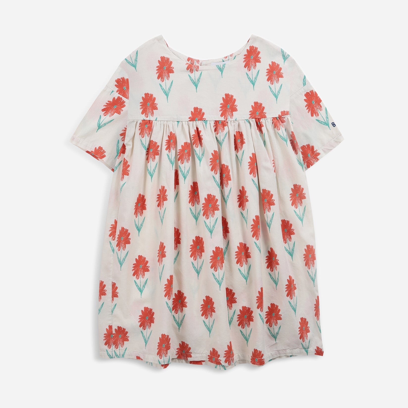 Girls White Printed Cotton Dress