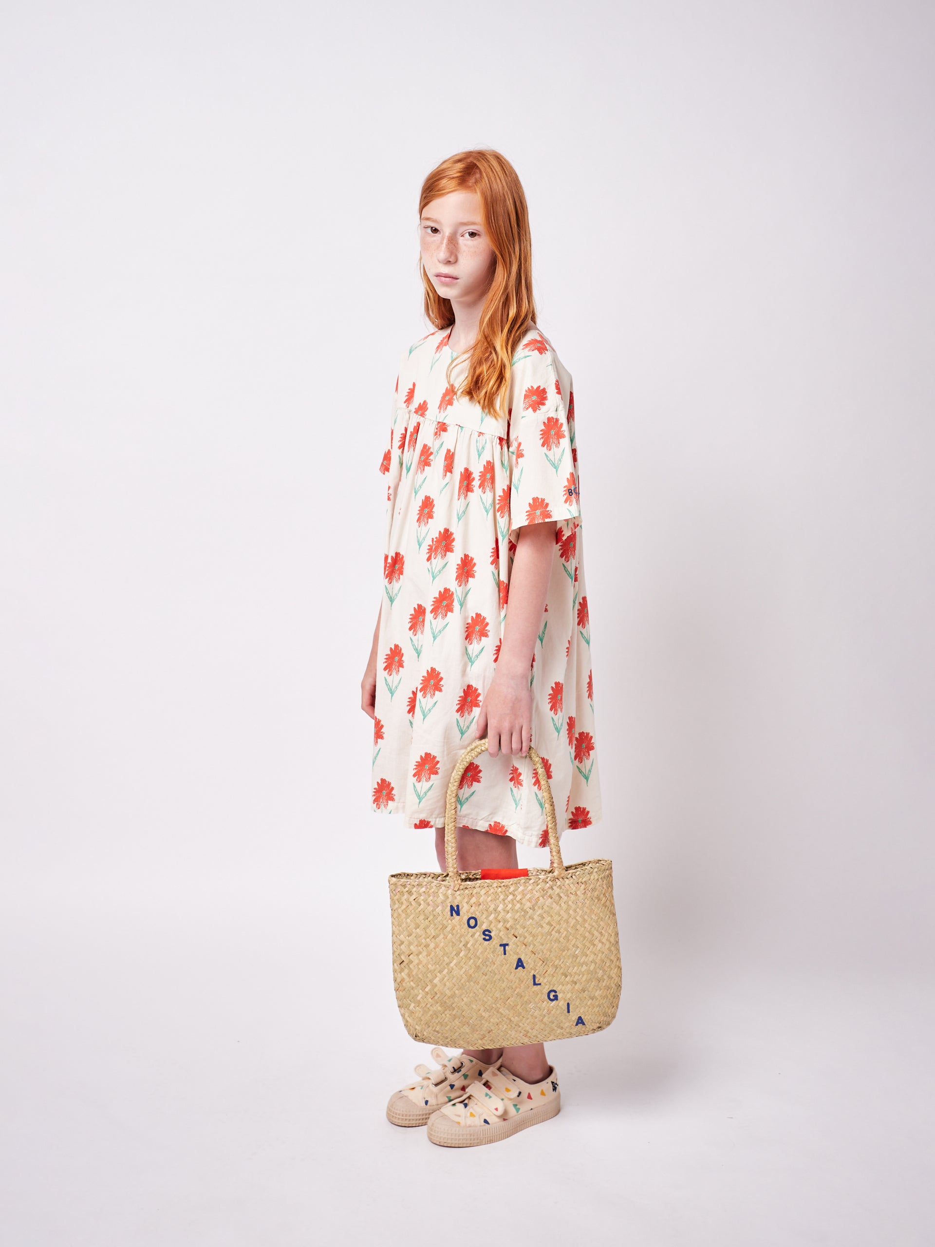 Girls White Printed Cotton Dress