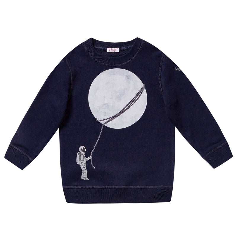 Boys Navy Blue Cotton Sweatshirt With Moon Print - CÉMAROSE | Children's Fashion Store