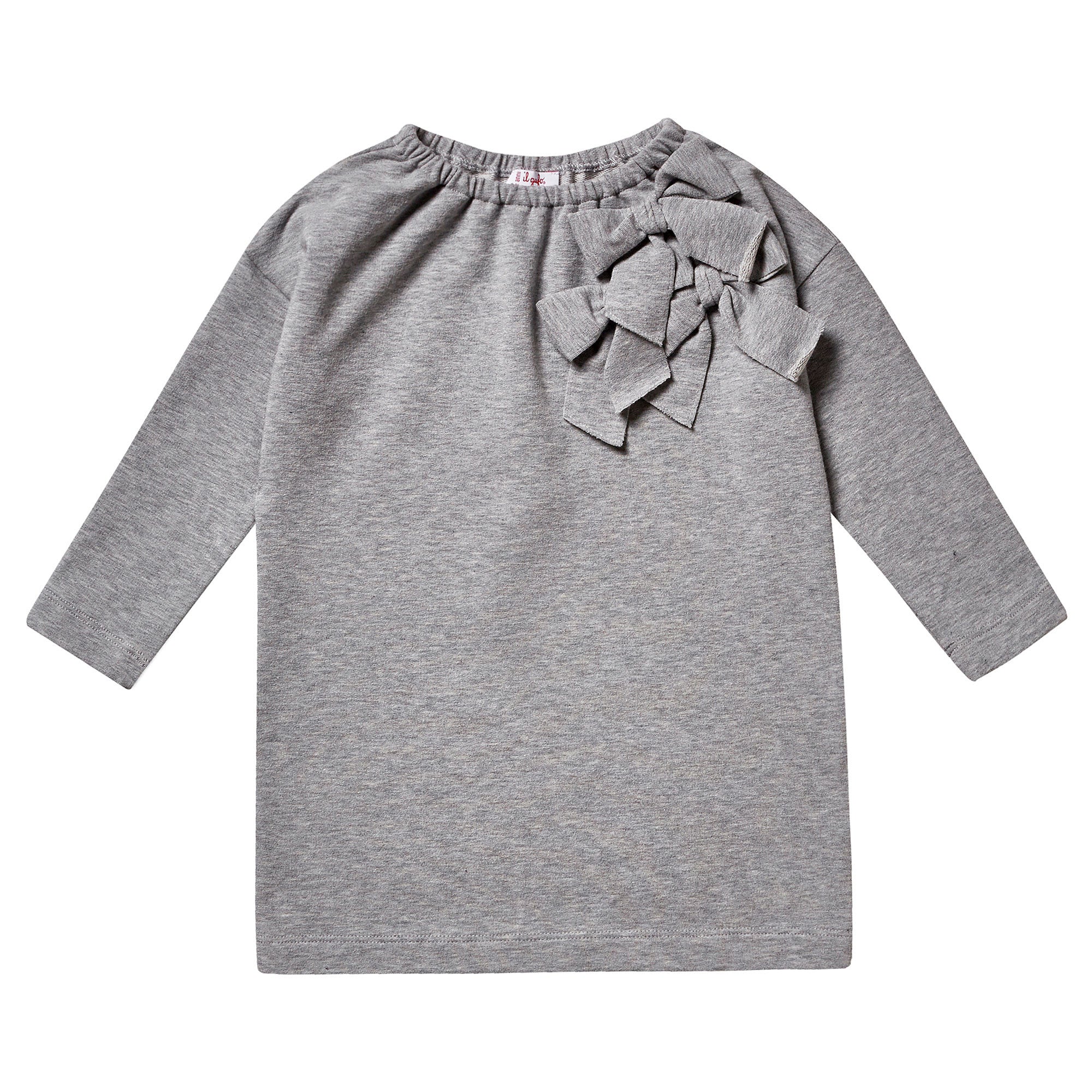 Girls Grey Bow Trims Dress With Rib Collar - CÉMAROSE | Children's Fashion Store