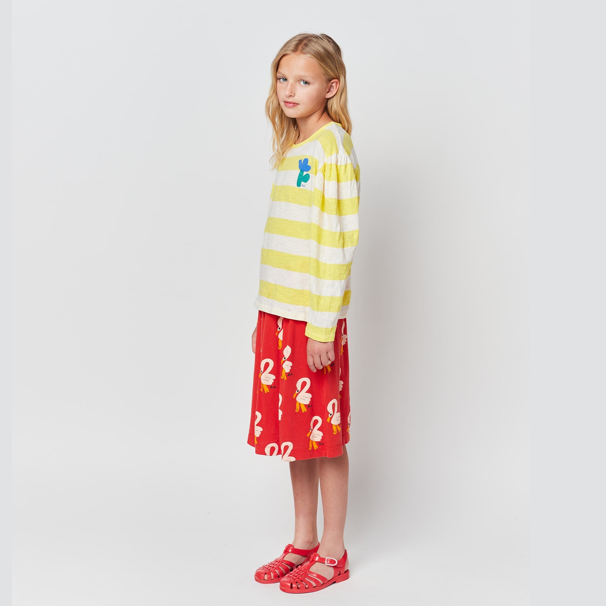 Girls Yellow Stripes Cotton T-Shirt