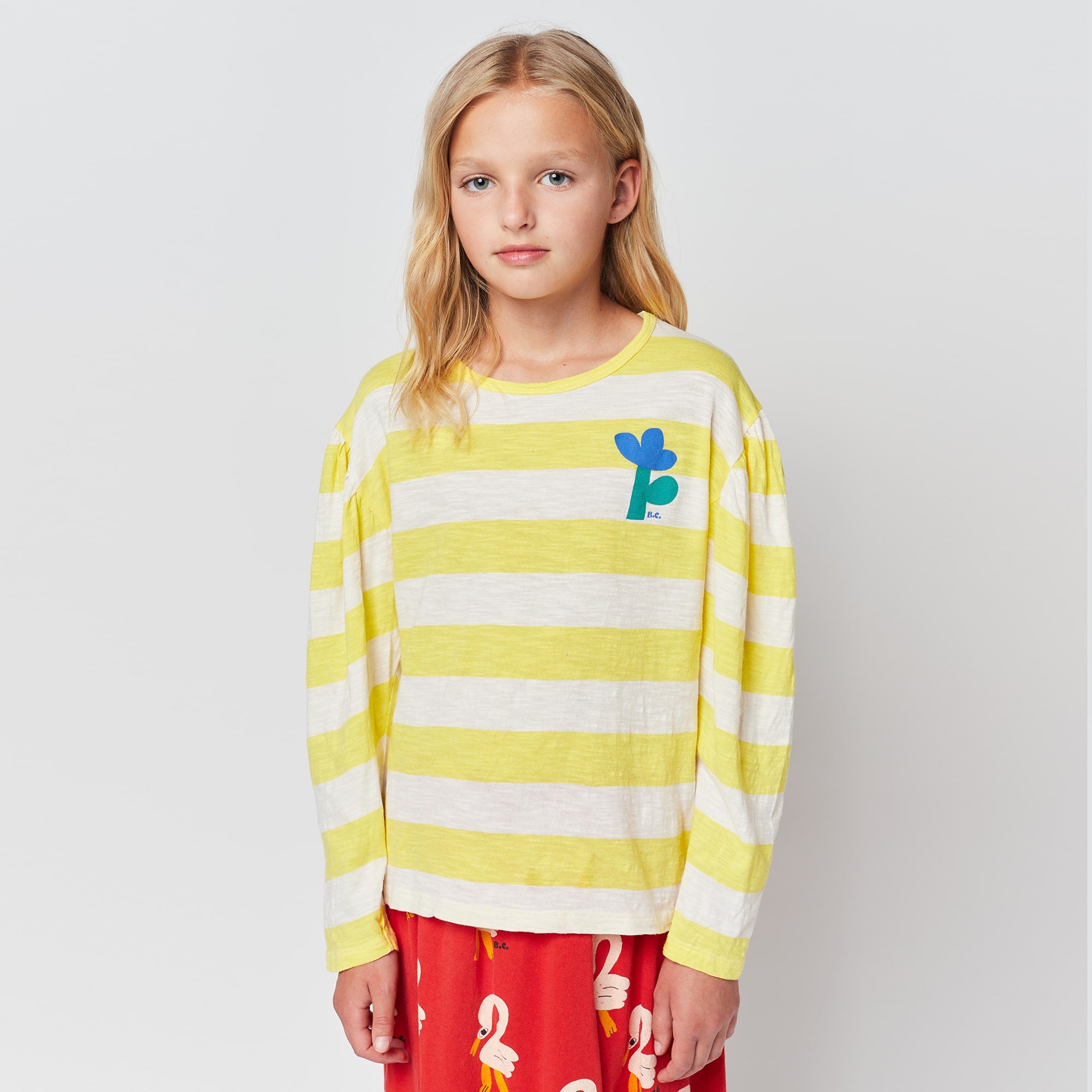 Girls Yellow Stripes Cotton T-Shirt