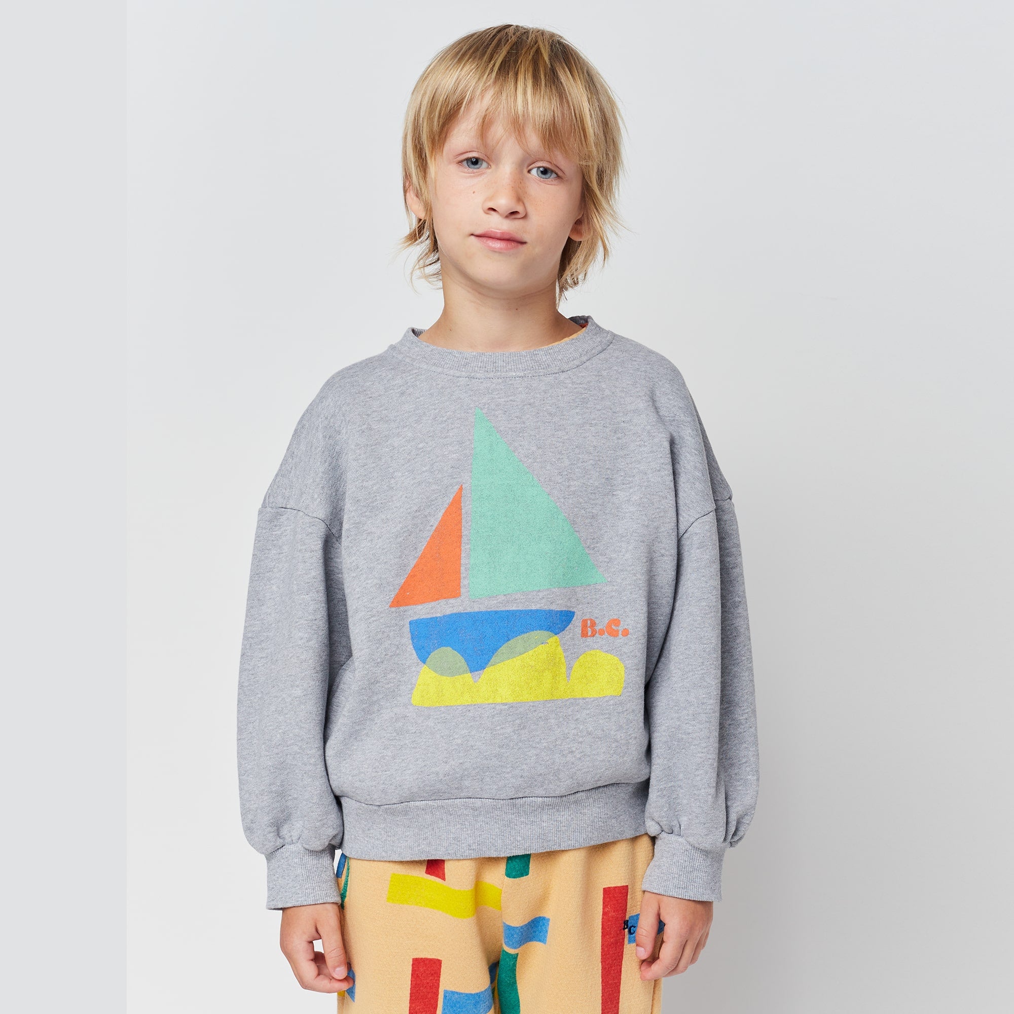 Boys & Girls Light Grey Printed Cotton Sweatshirt