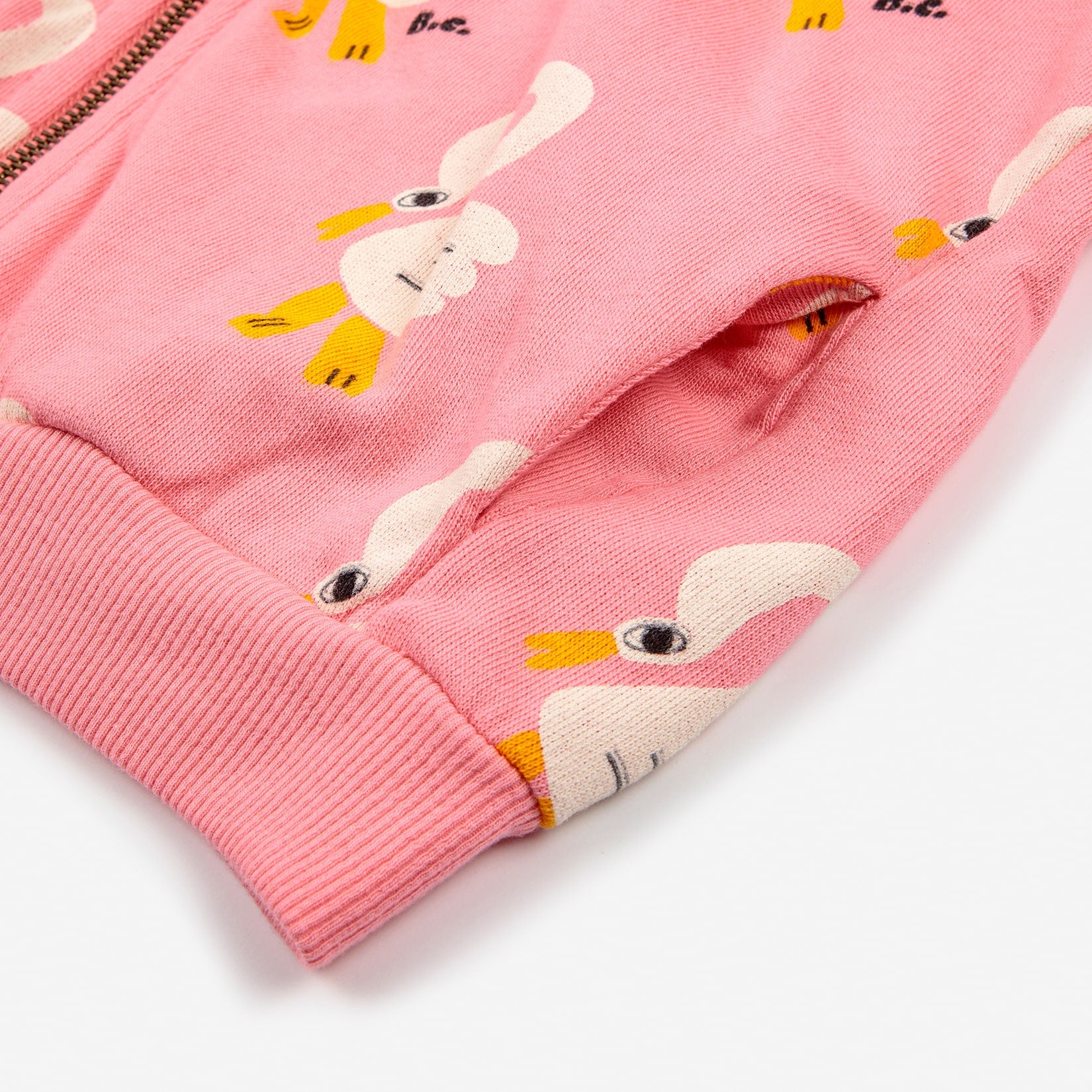 Girls Pink Printed Cotton Zip-Up Top