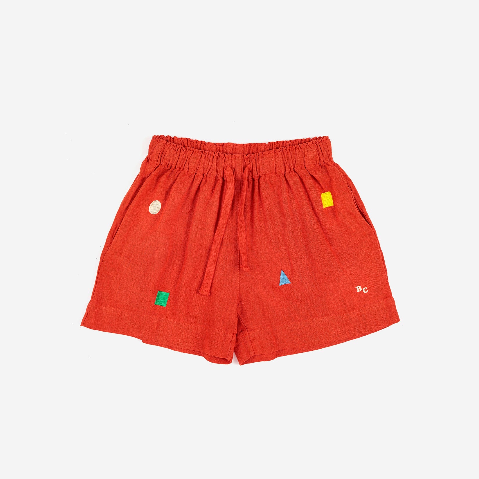 Girls Red Embroidered Shorts