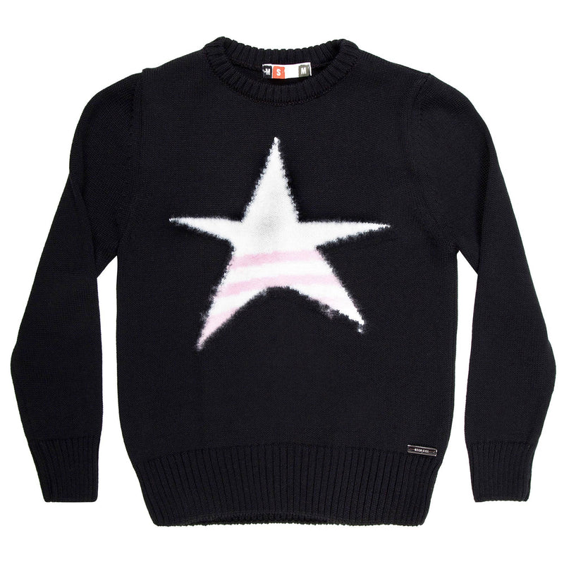 Girls Black Knitted Sweater With White Star Trims - CÉMAROSE | Children's Fashion Store - 2