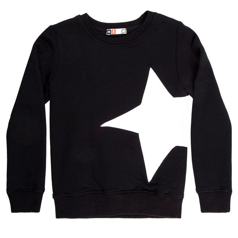 Girls Black Cotton Sweatshirt With White Star Trims - CÉMAROSE | Children's Fashion Store - 1