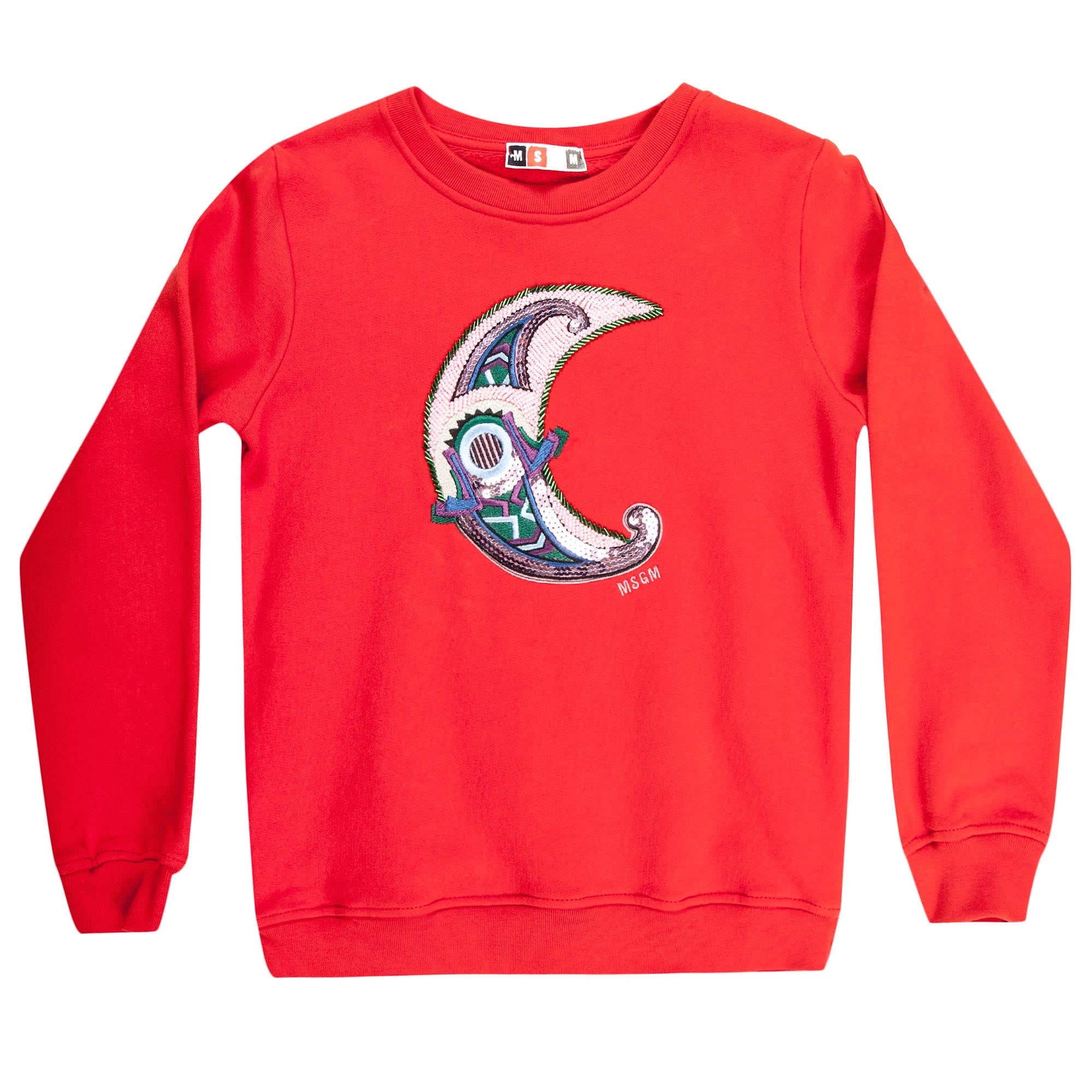 Girls Red Embroidered Moon Trims Cotton Sweatshirt - CÉMAROSE | Children's Fashion Store - 1