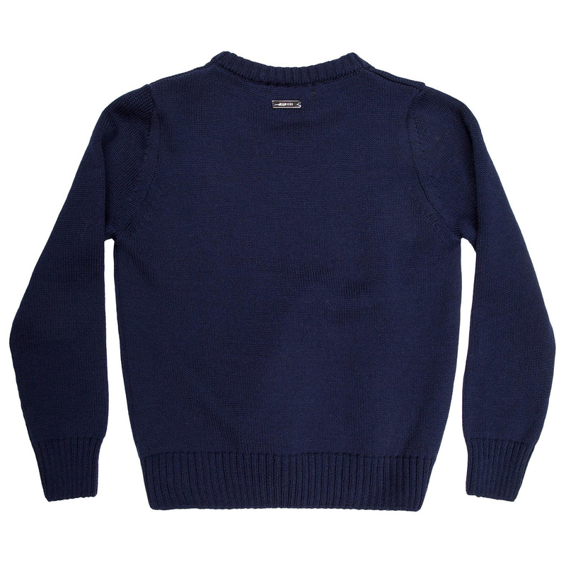 Girls Navy Blue Knitted Sweater With Pink Heart Trims - CÉMAROSE | Children's Fashion Store - 3