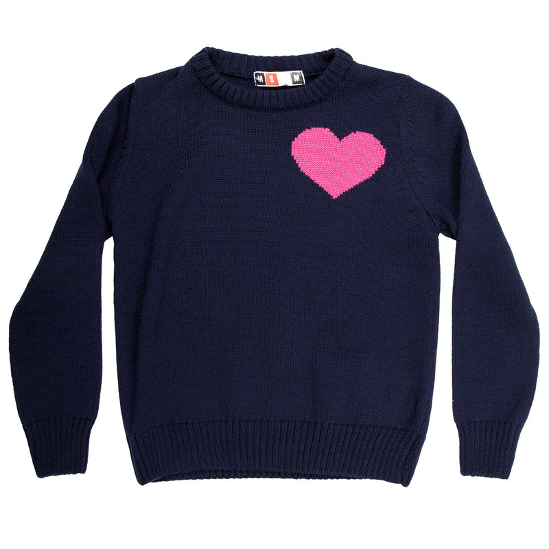 Girls Navy Blue Knitted Sweater With Pink Heart Trims - CÉMAROSE | Children's Fashion Store - 2