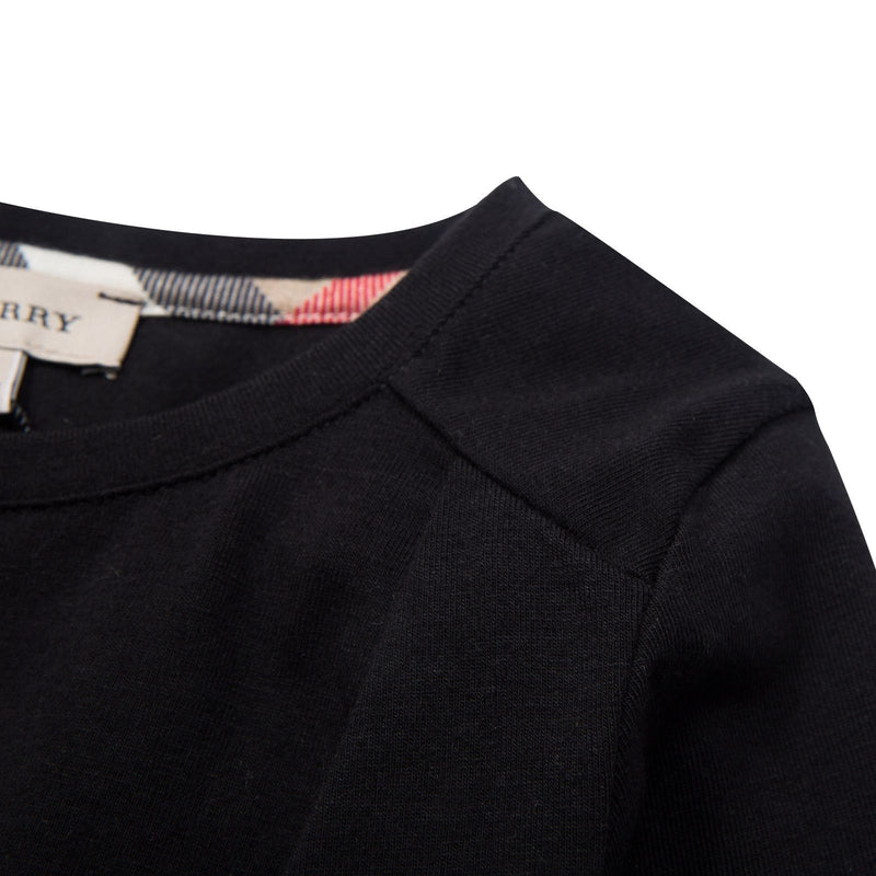 Girls Black Cotton T-Shirts With Check Cuffs - CÉMAROSE | Children's Fashion Store - 3