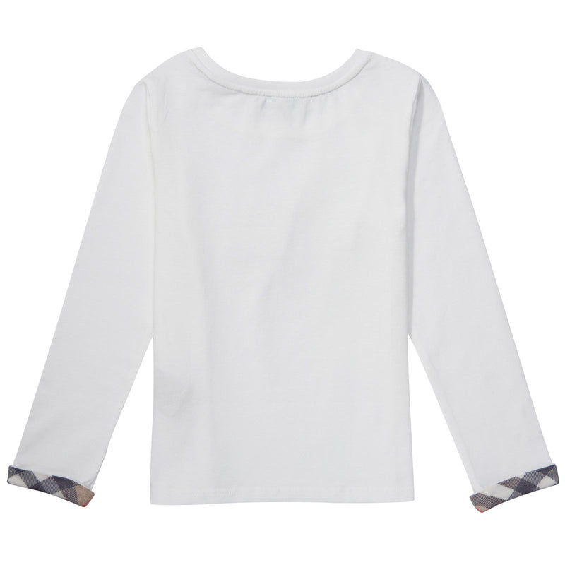 Girls Ivory Cotton T-Shirts With Check Cuffs - CÉMAROSE | Children's Fashion Store - 2