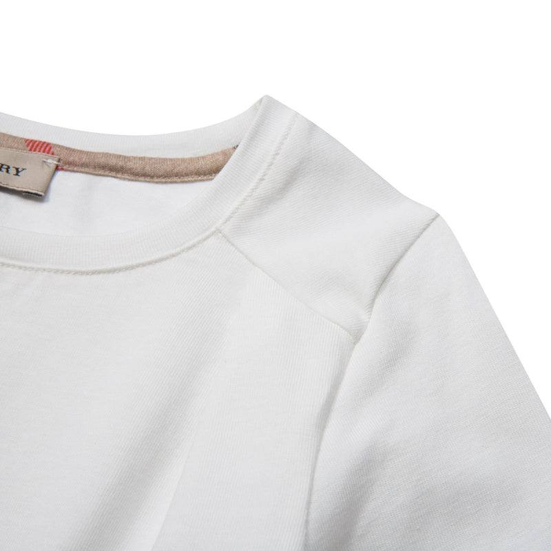 Girls Ivory Cotton T-Shirts With Check Cuffs - CÉMAROSE | Children's Fashion Store - 3