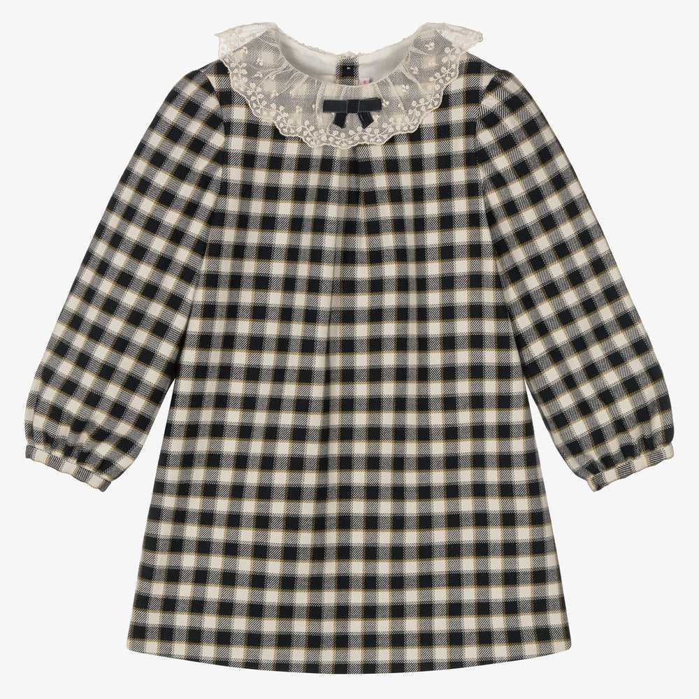 Girls Black Check Cotton Dress