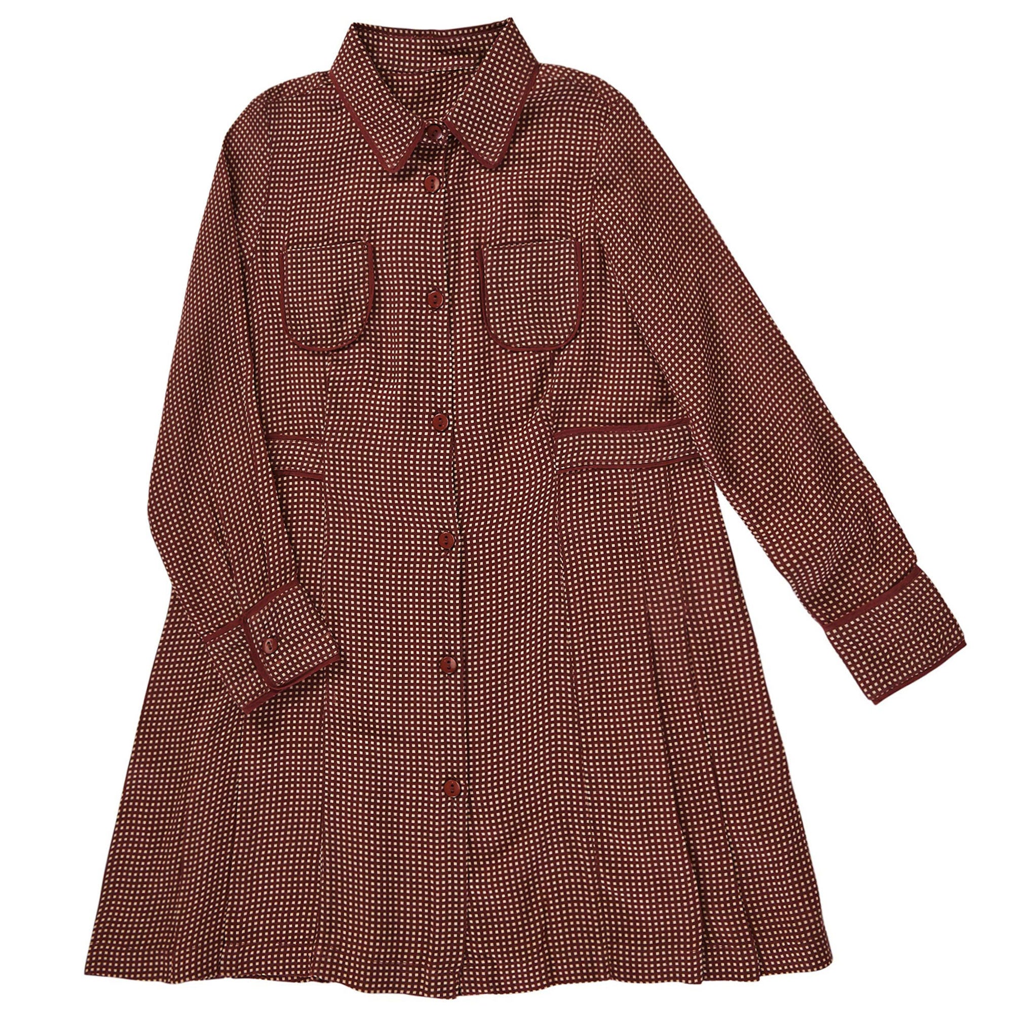 Girls Dark Red Shirt Style Dress With Pockets - CÉMAROSE | Children's Fashion Store - 1