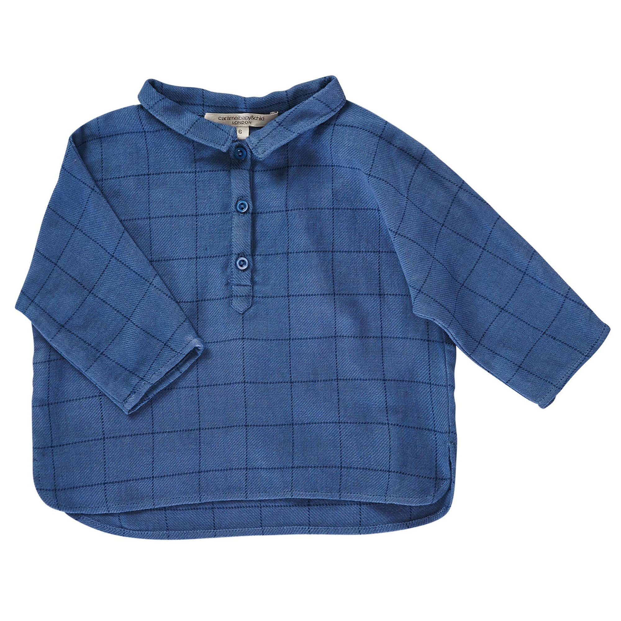 Baby Boys Blue Check Cotton Shirt - CÉMAROSE | Children's Fashion Store - 1