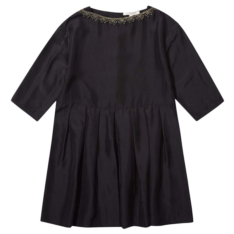 Girls Black Silk Woven Dress - CÉMAROSE | Children's Fashion Store - 1