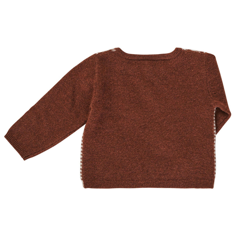 Baby Boys Maroon Knitted Wool Sweater With Brown Sleeve - CÉMAROSE | Children's Fashion Store - 2