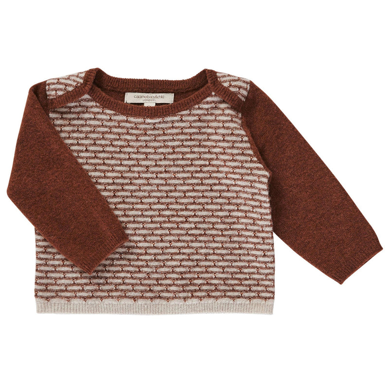 Baby Boys Maroon Knitted Wool Sweater With Brown Sleeve - CÉMAROSE | Children's Fashion Store - 1