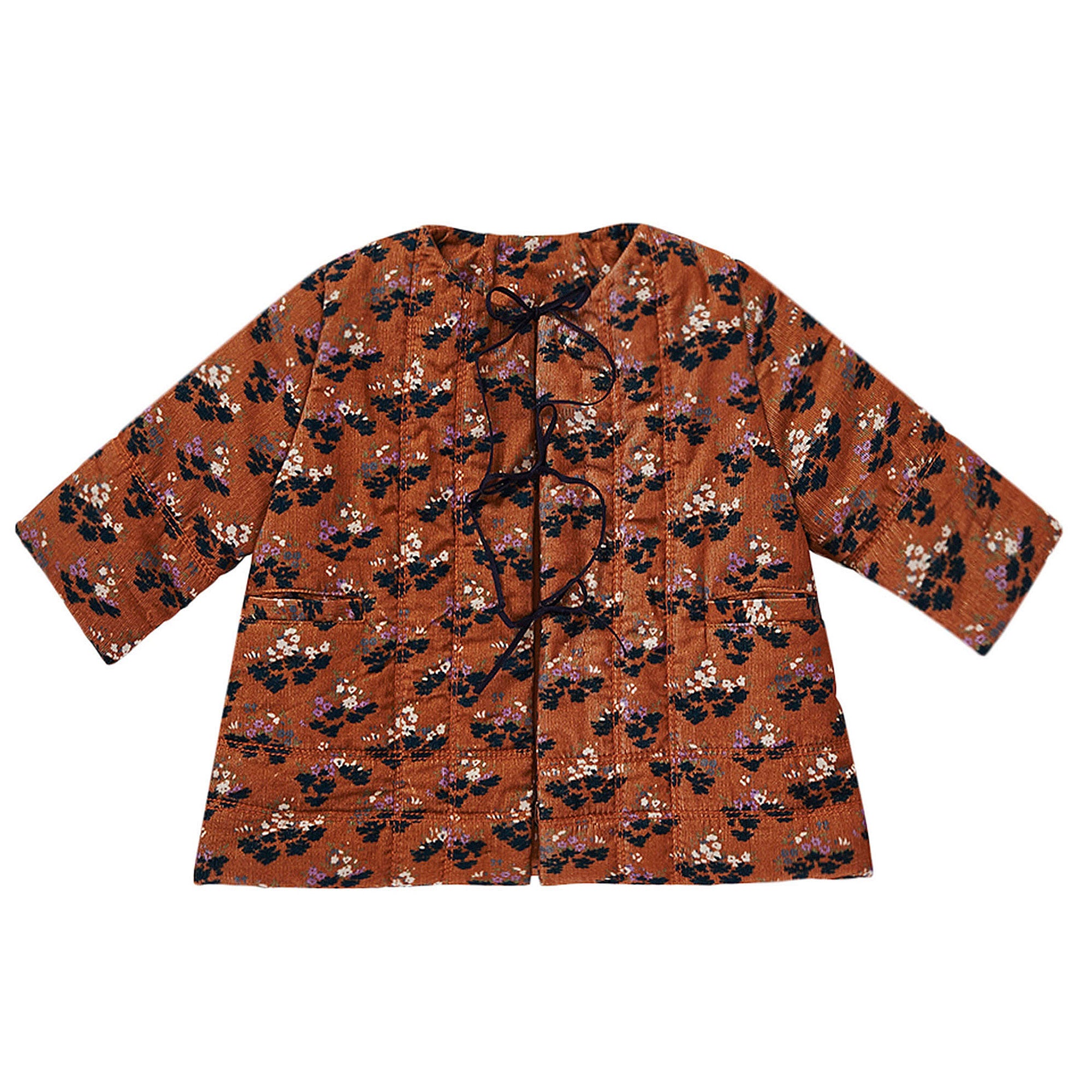 Baby Brown Velvet Flower printed Cotton Jacket - CÉMAROSE | Children's Fashion Store - 1