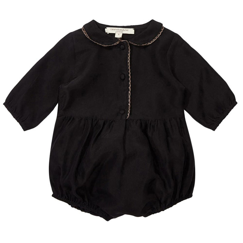 Baby Girls Black Silk Woven Bodysuit - CÉMAROSE | Children's Fashion Store