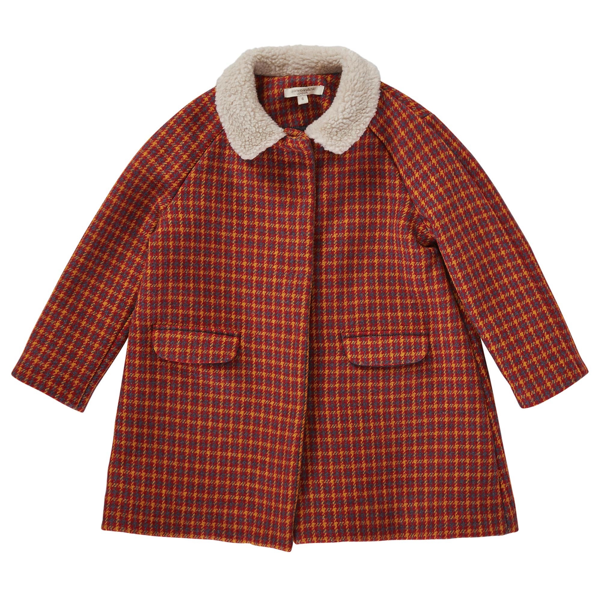 Girls Brown Fur Collar Wool Coat With Patch Pocke - CÉMAROSE | Children's Fashion Store - 1