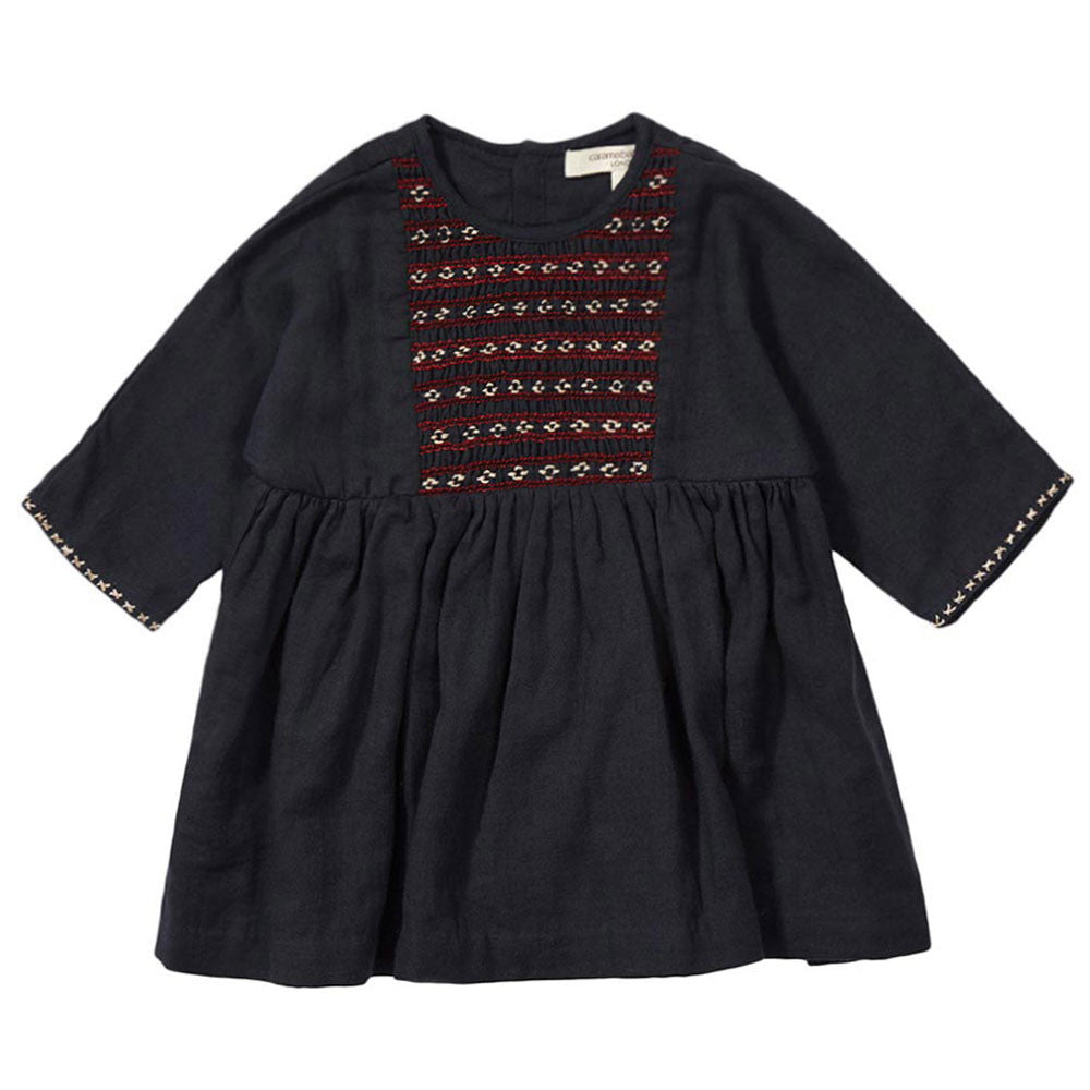 Baby Girls Navy Blue Dress With Embroidery - CÉMAROSE | Children's Fashion Store