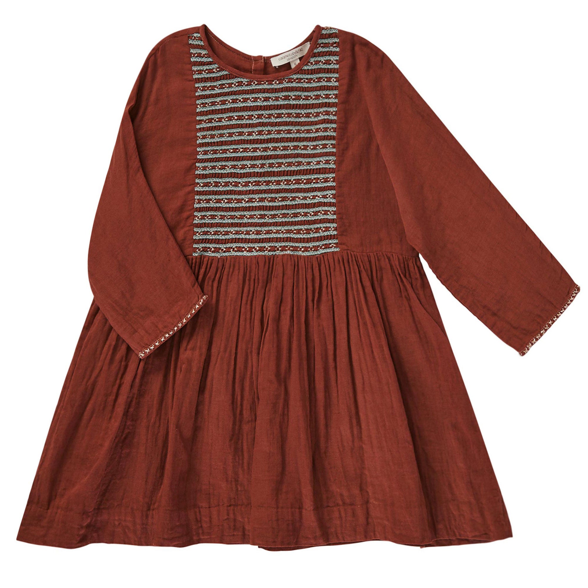 Girls Brown Dress With Embroidery Trims - CÉMAROSE | Children's Fashion Store - 1