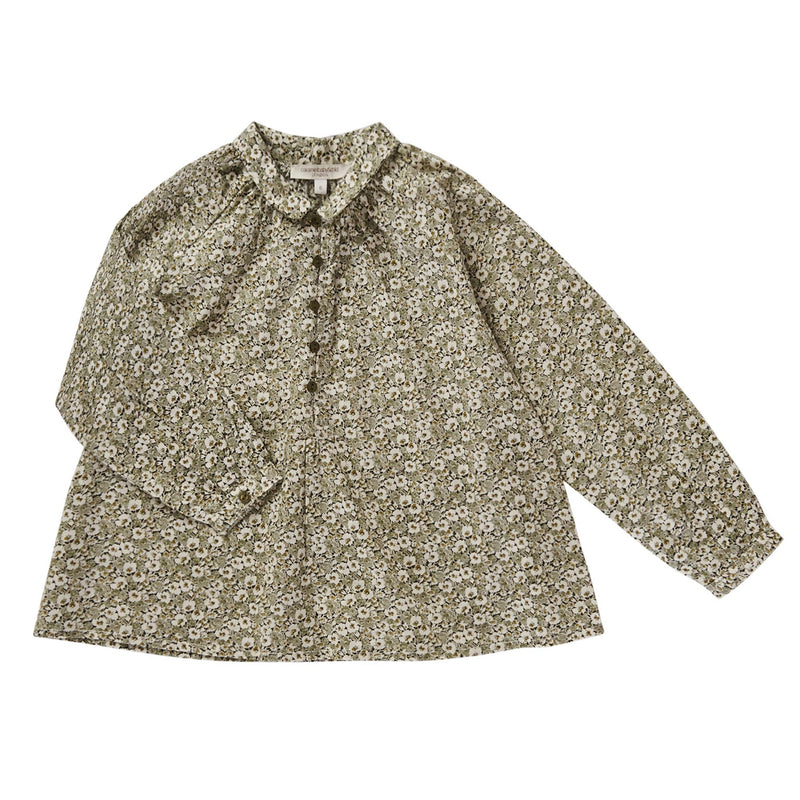 Girls Grey Flower Printed Trims Cotton Blouse - CÉMAROSE | Children's Fashion Store - 1