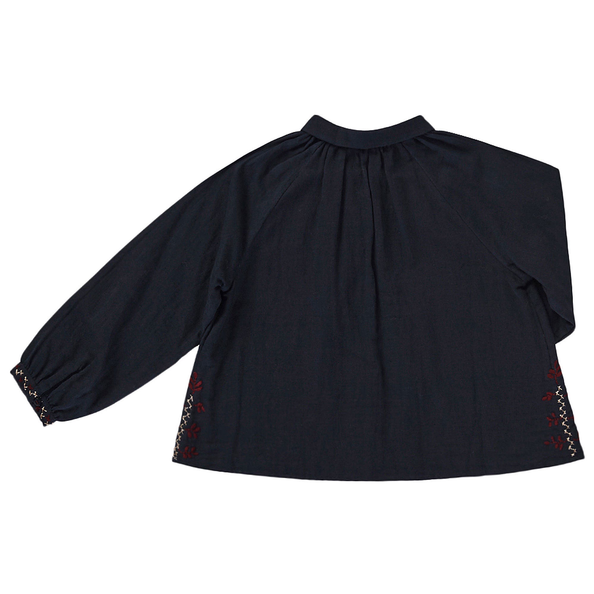 Girls Navy Blue Ribbed Cuffs Cotton Blouse - CÉMAROSE | Children's Fashion Store - 2