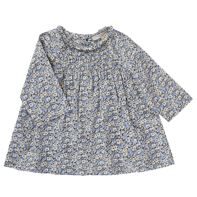 Baby Girls Blue Flower Printed Cotton Woven Dress - CÉMAROSE | Children's Fashion Store - 1