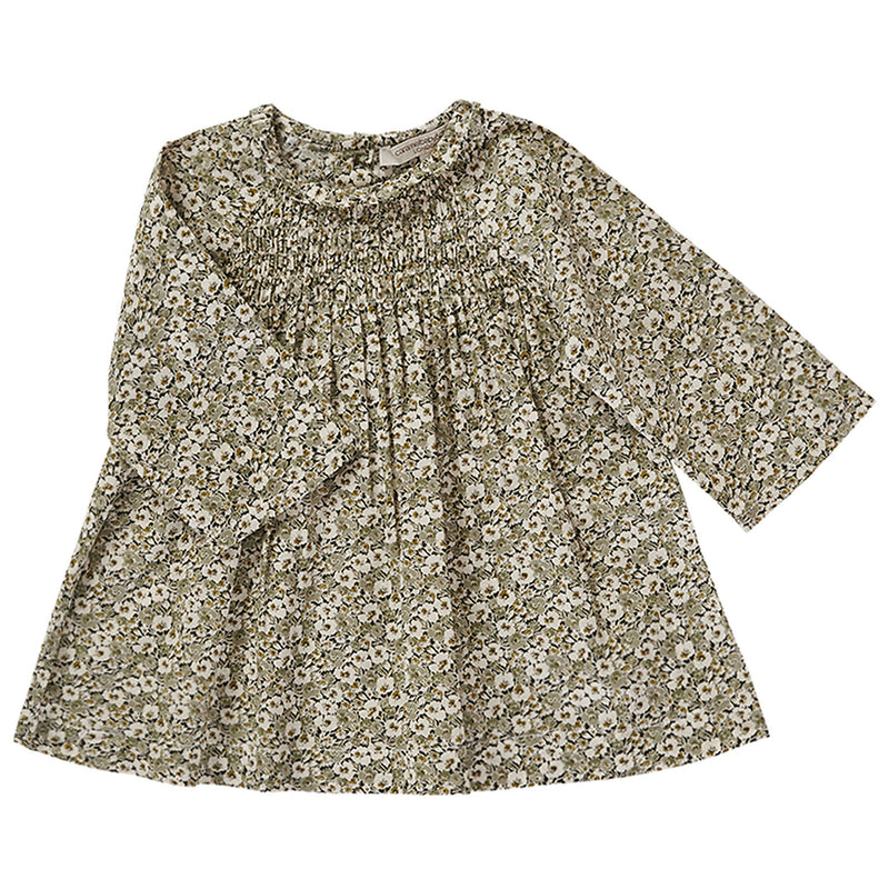 Baby Girls Grey Flower Printed Cotton Woven Dress - CÉMAROSE | Children's Fashion Store - 1