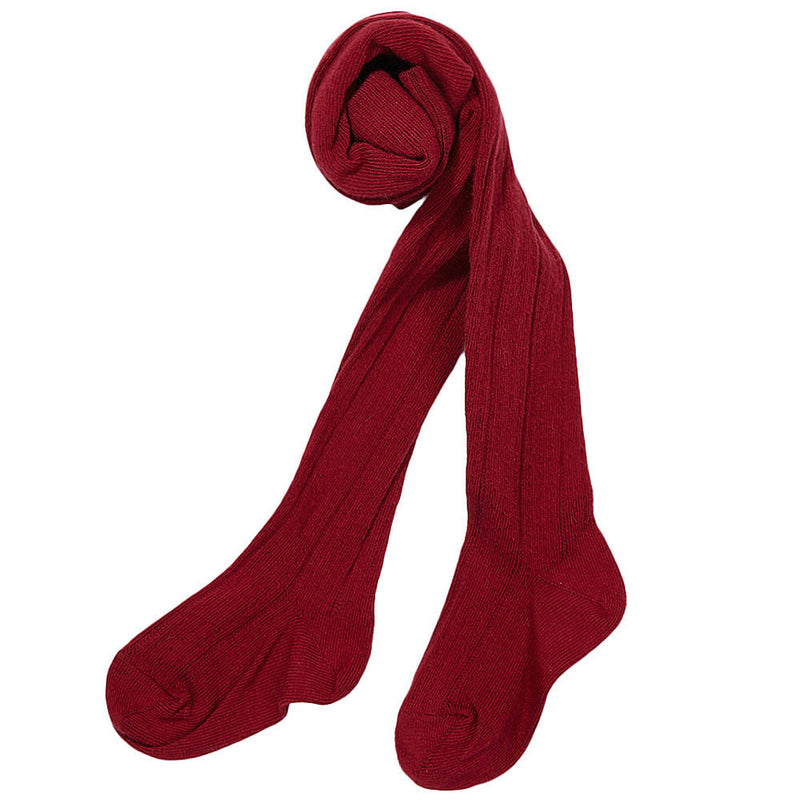 Girls Ruby Red Cotton Knitted Pointelle Tights - CÉMAROSE | Children's Fashion Store
